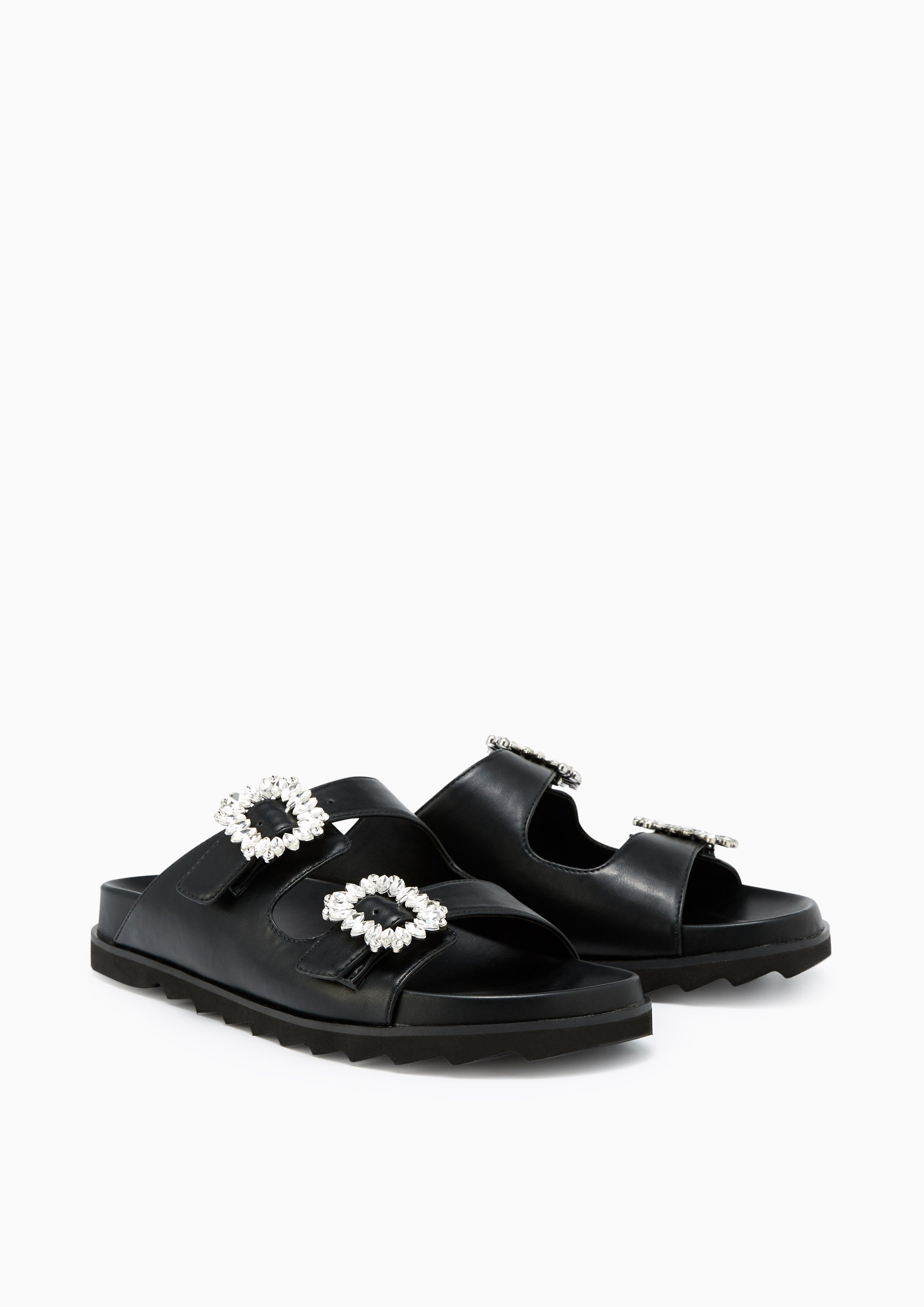 Veeni Plain Flat Sandals Black - Lyn TH