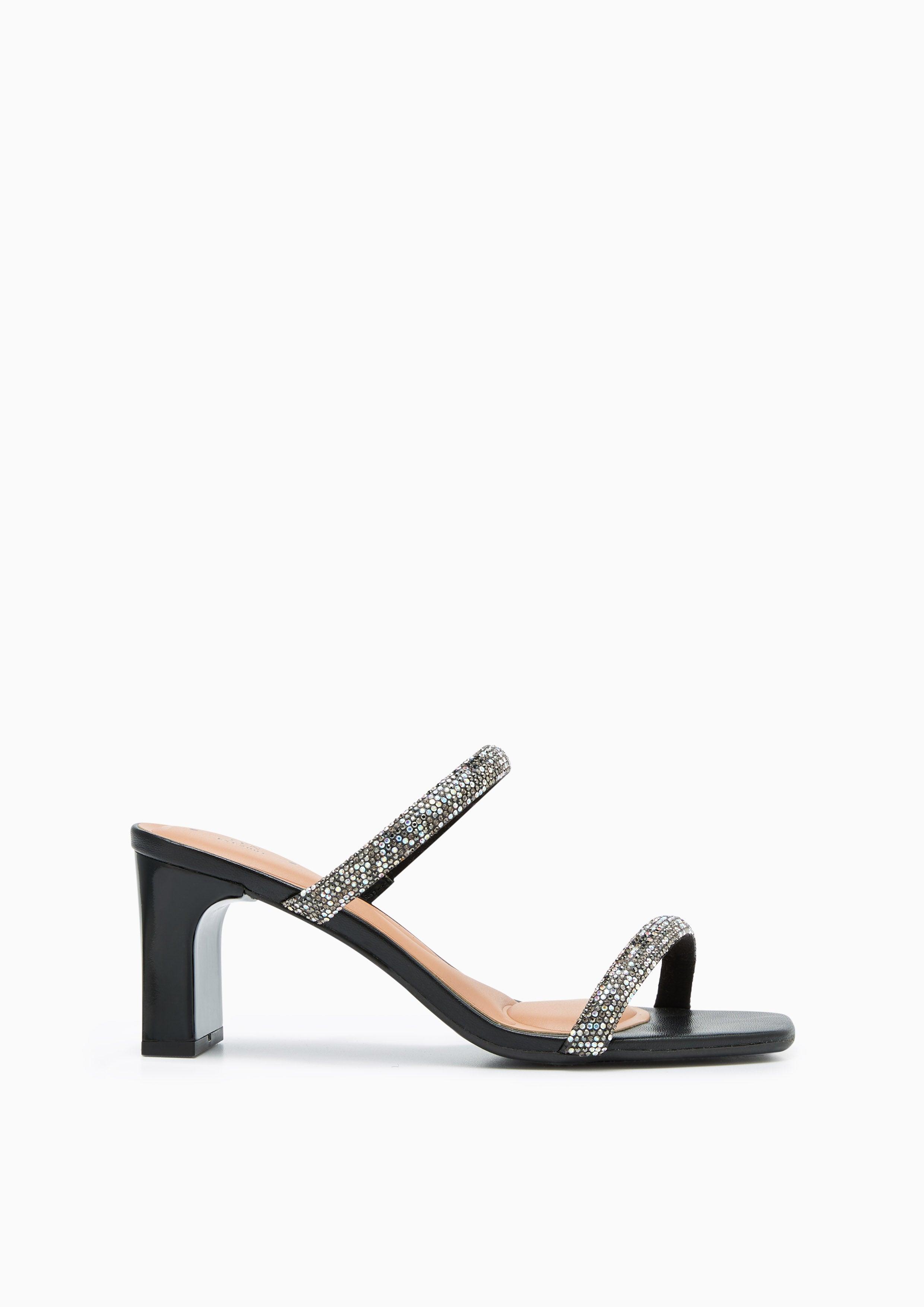 Bone Mid Heel Sandals Black - Lyn TH