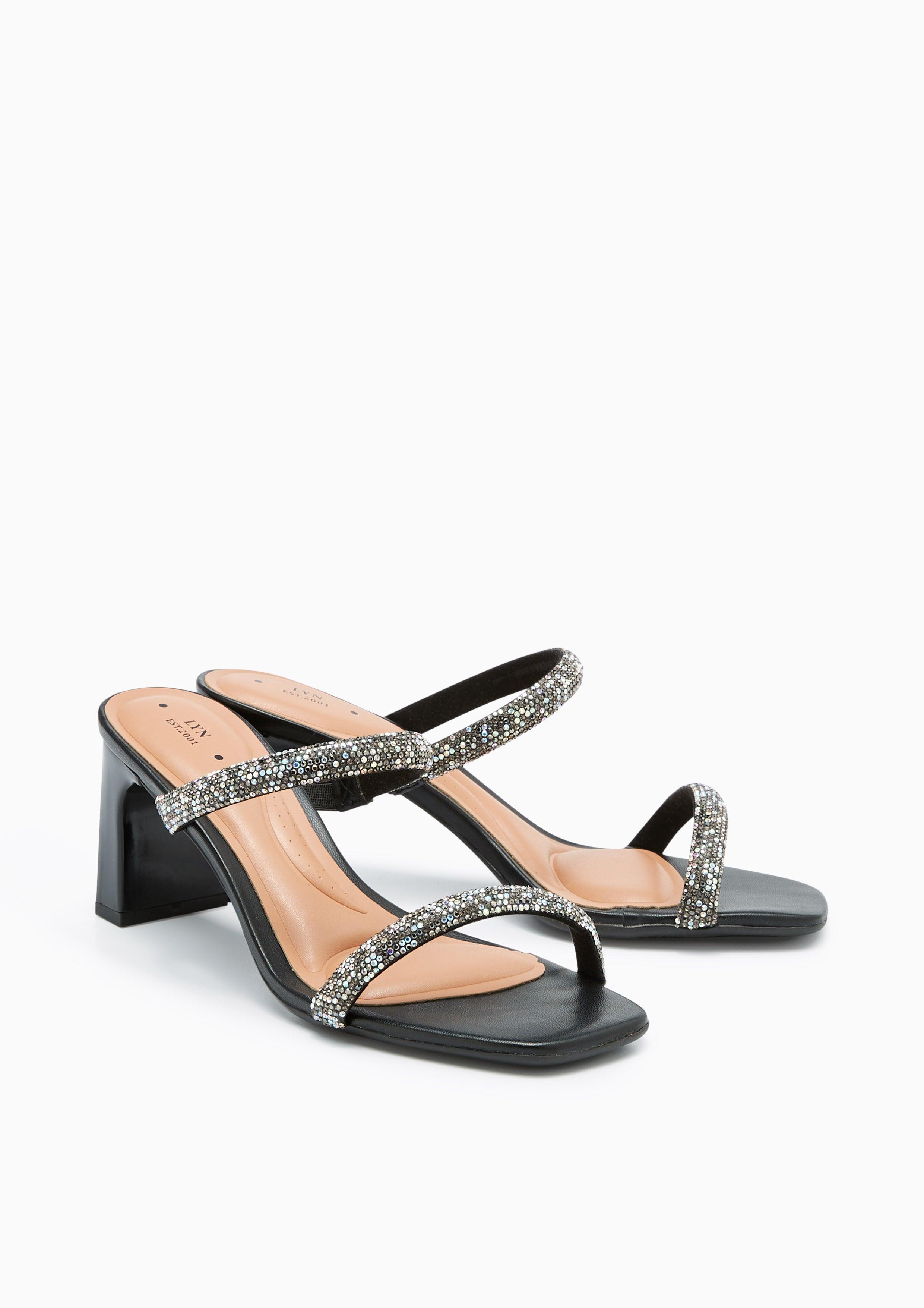 Bone Mid Heel Sandals Black - Lyn TH