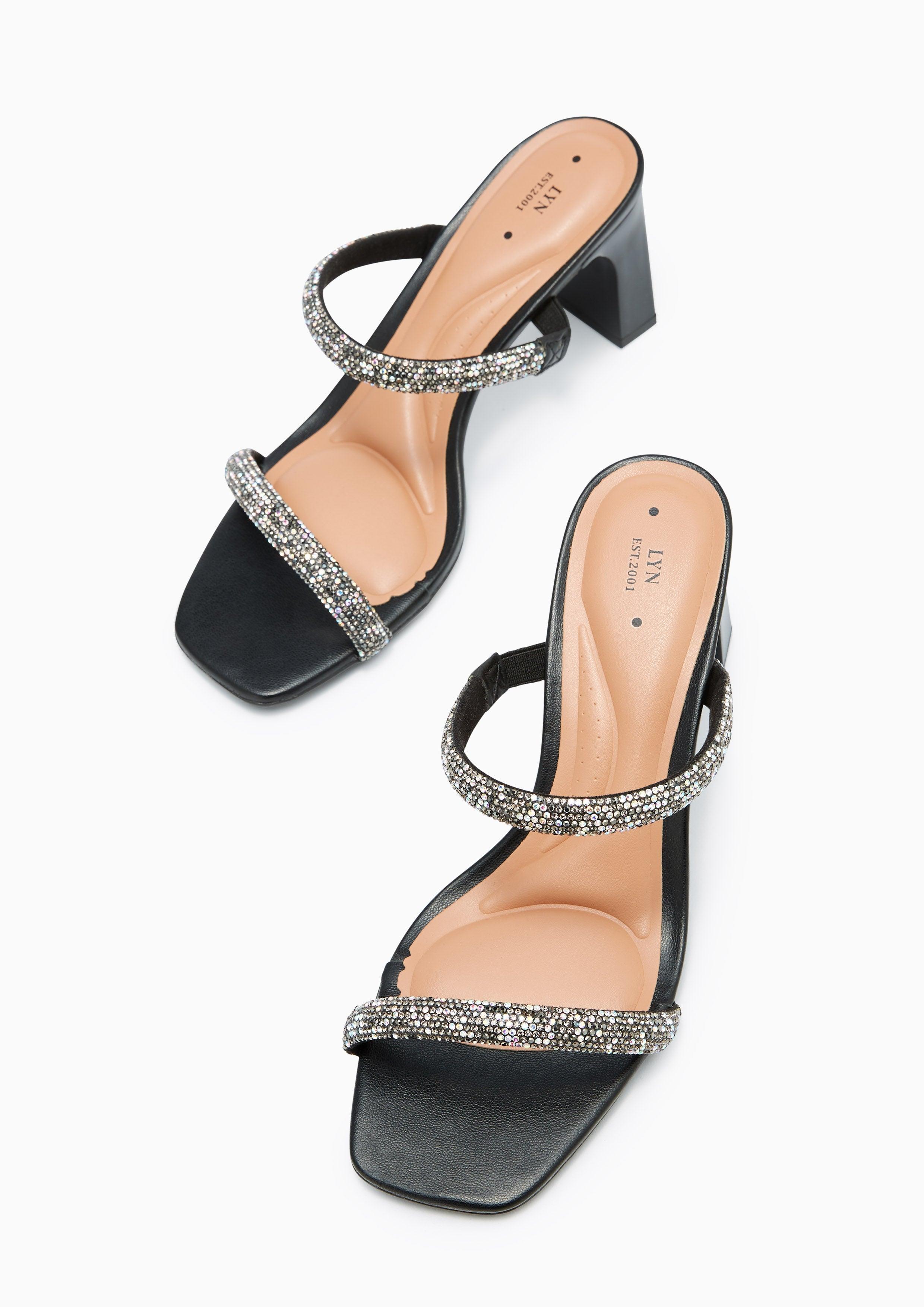 Bone Mid Heel Sandals Black - Lyn TH