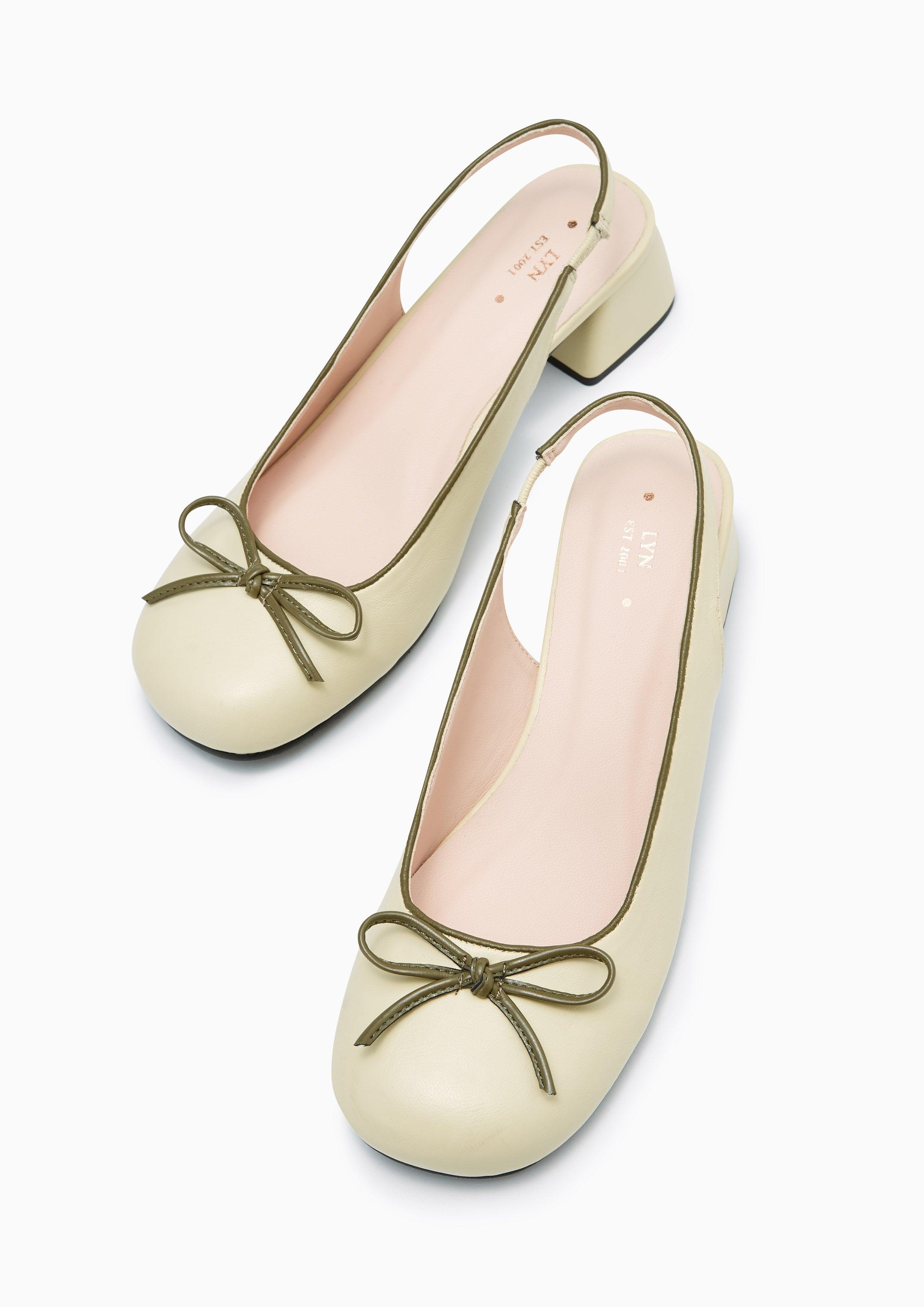 Bowtiful Low Heel Slingbacks Green - Lyn TH