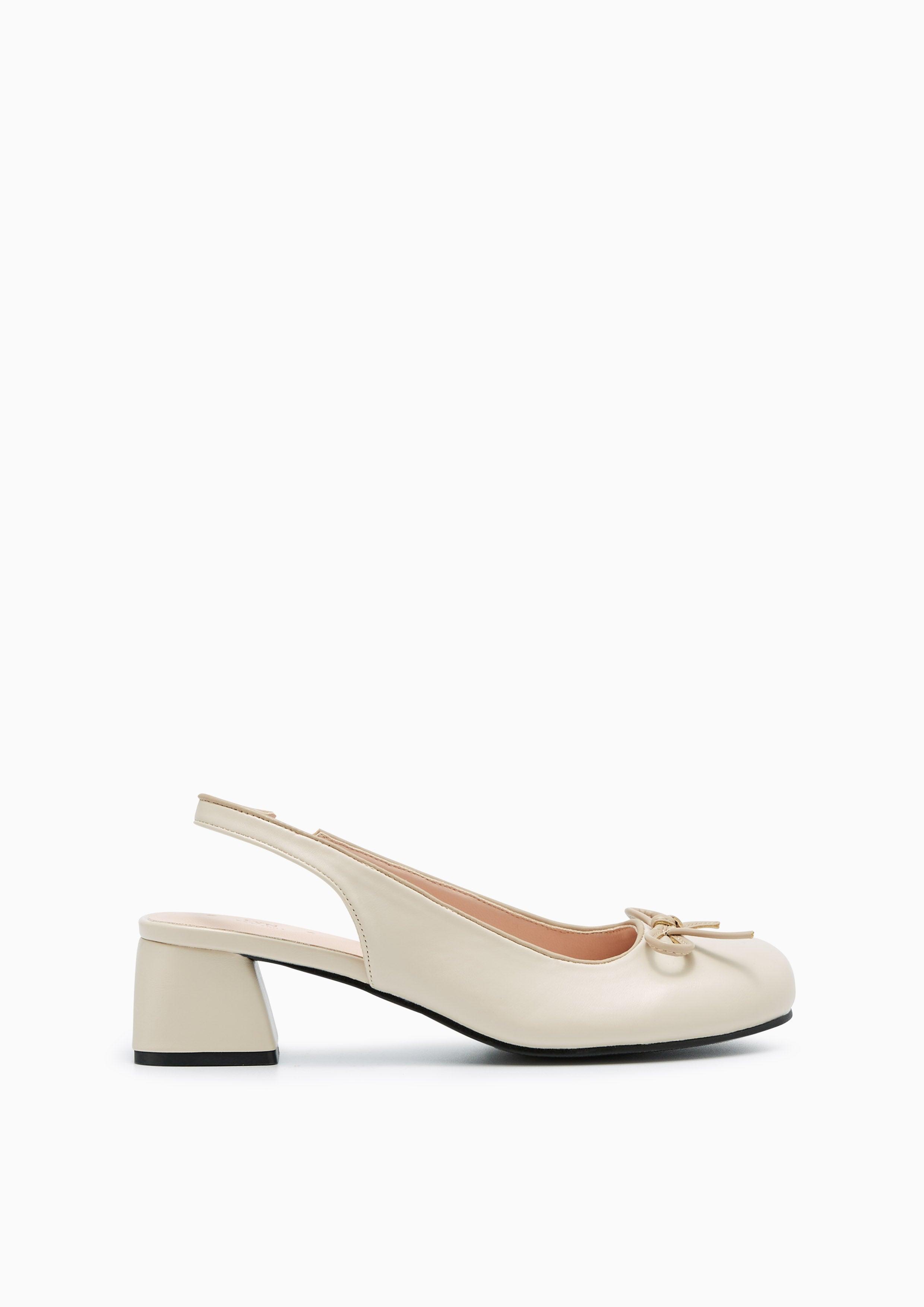 Bowtiful Low Heel Slingbacks Ivory - Lyn TH