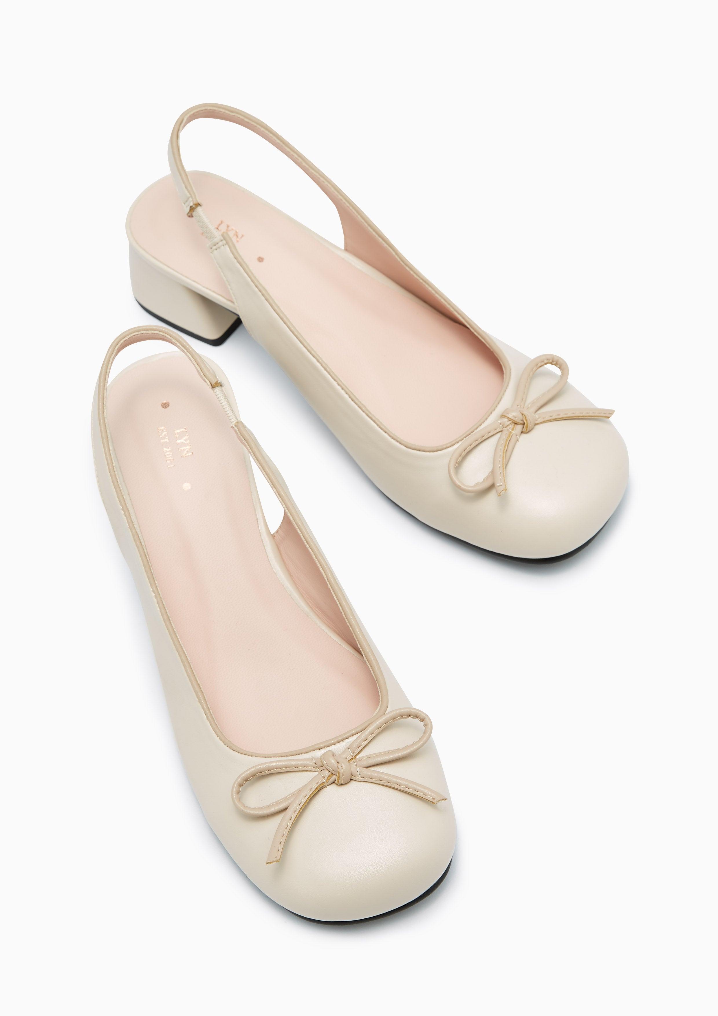 Bowtiful Low Heel Slingbacks Ivory - Lyn TH