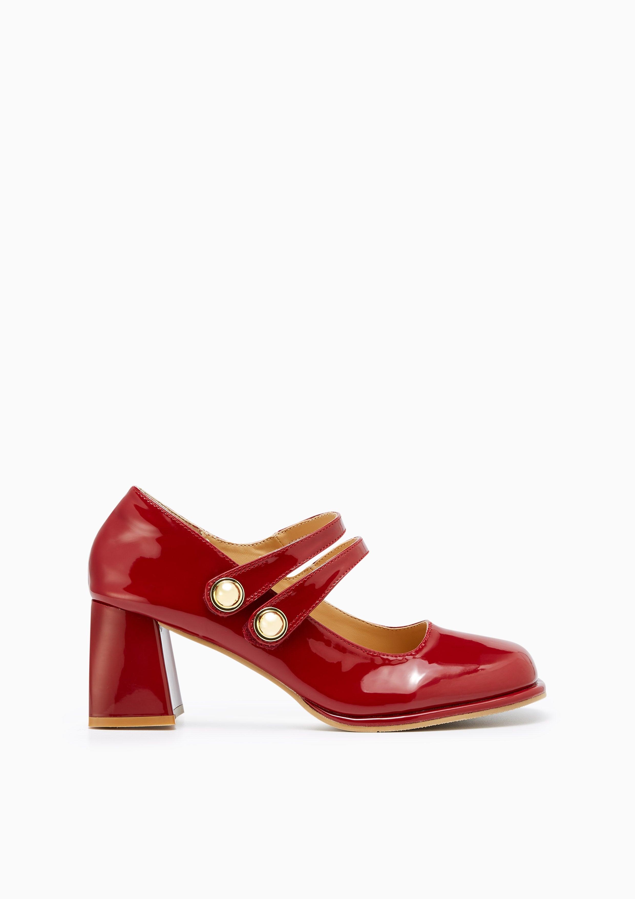 Baby Jane Mid Heel Pumps Red - Lyn TH