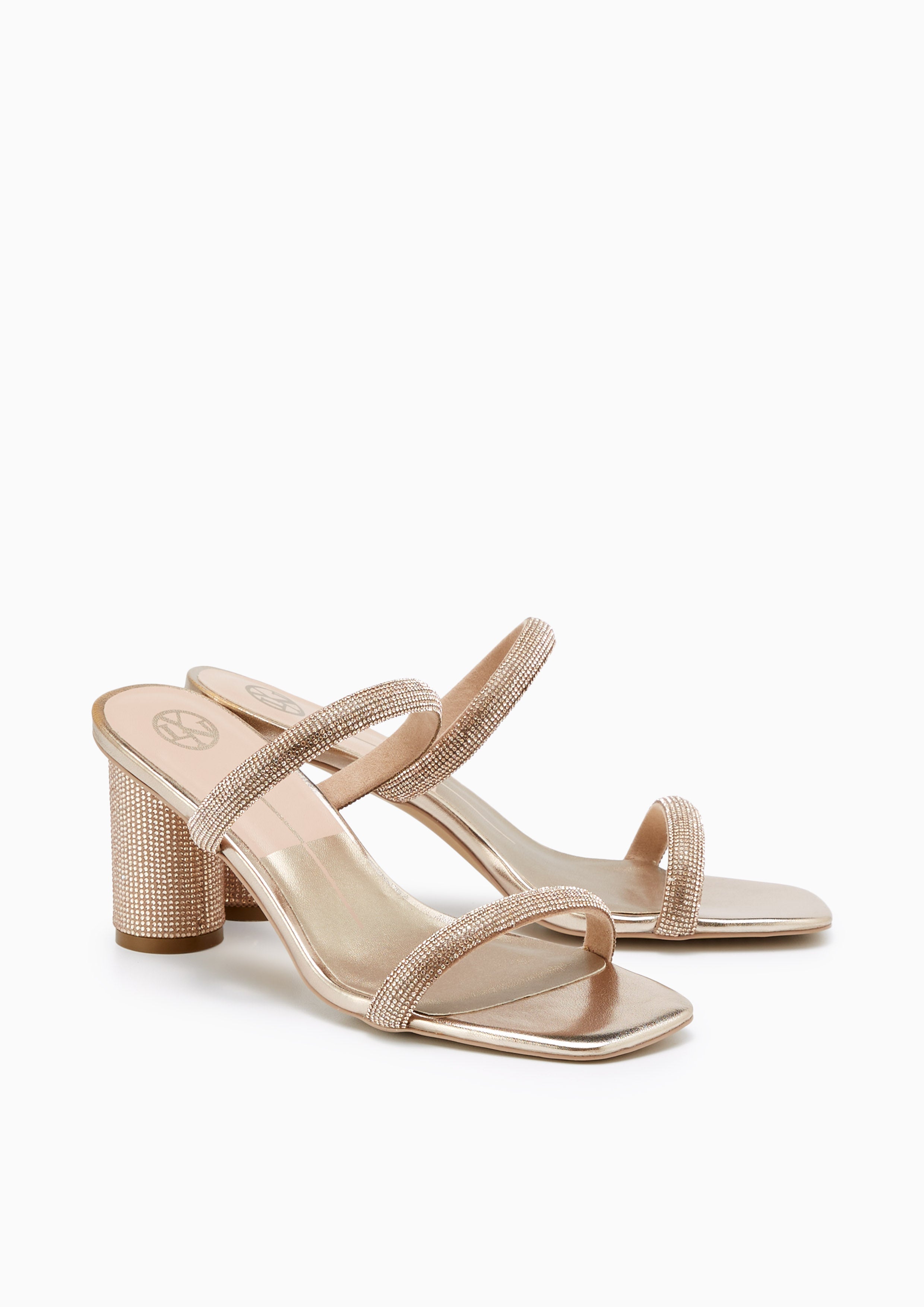 Halina Crystal High Heel Sandals Gold - Lyn TH