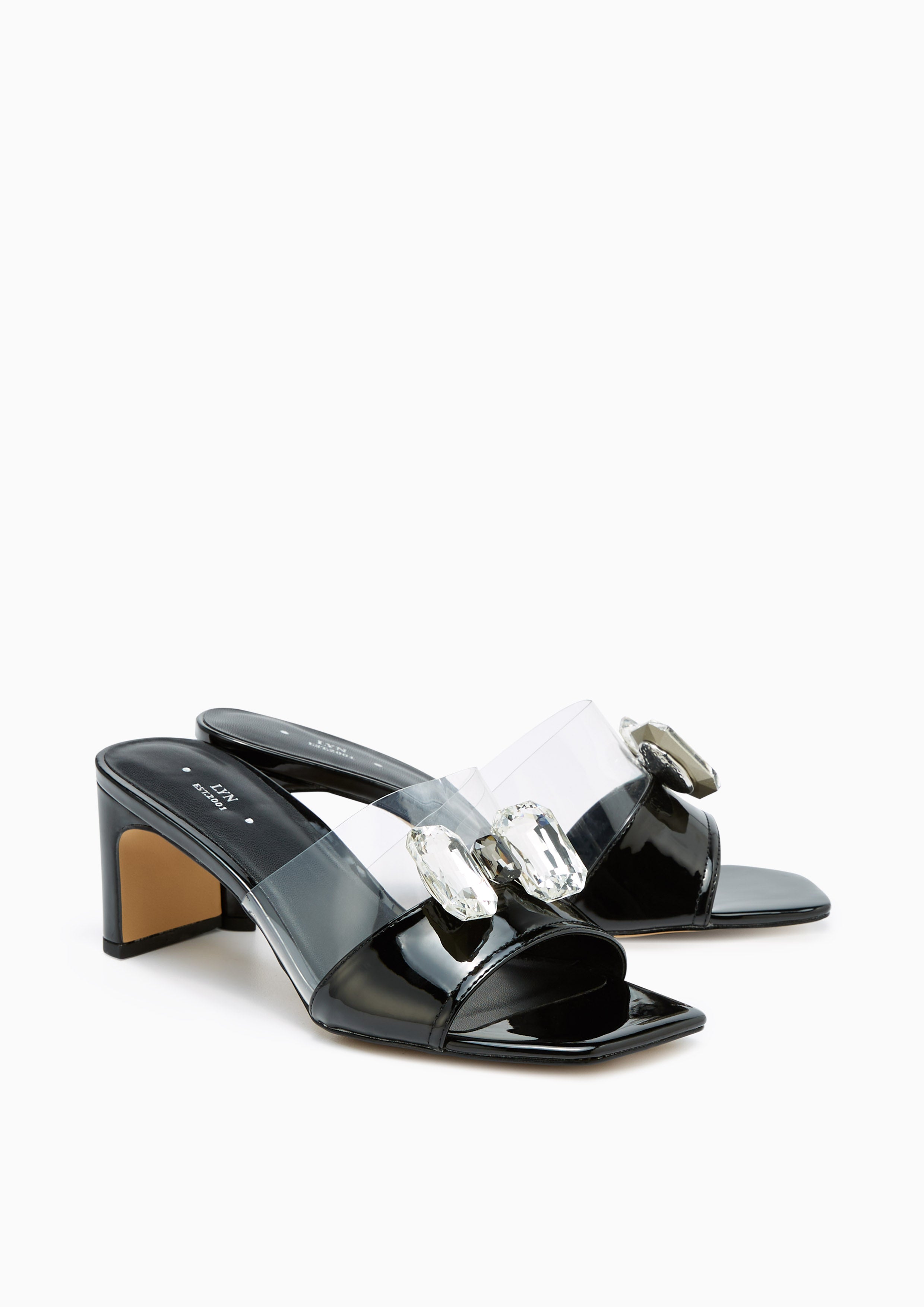 Bowy Mid Heel Sandals Black - Lyn TH