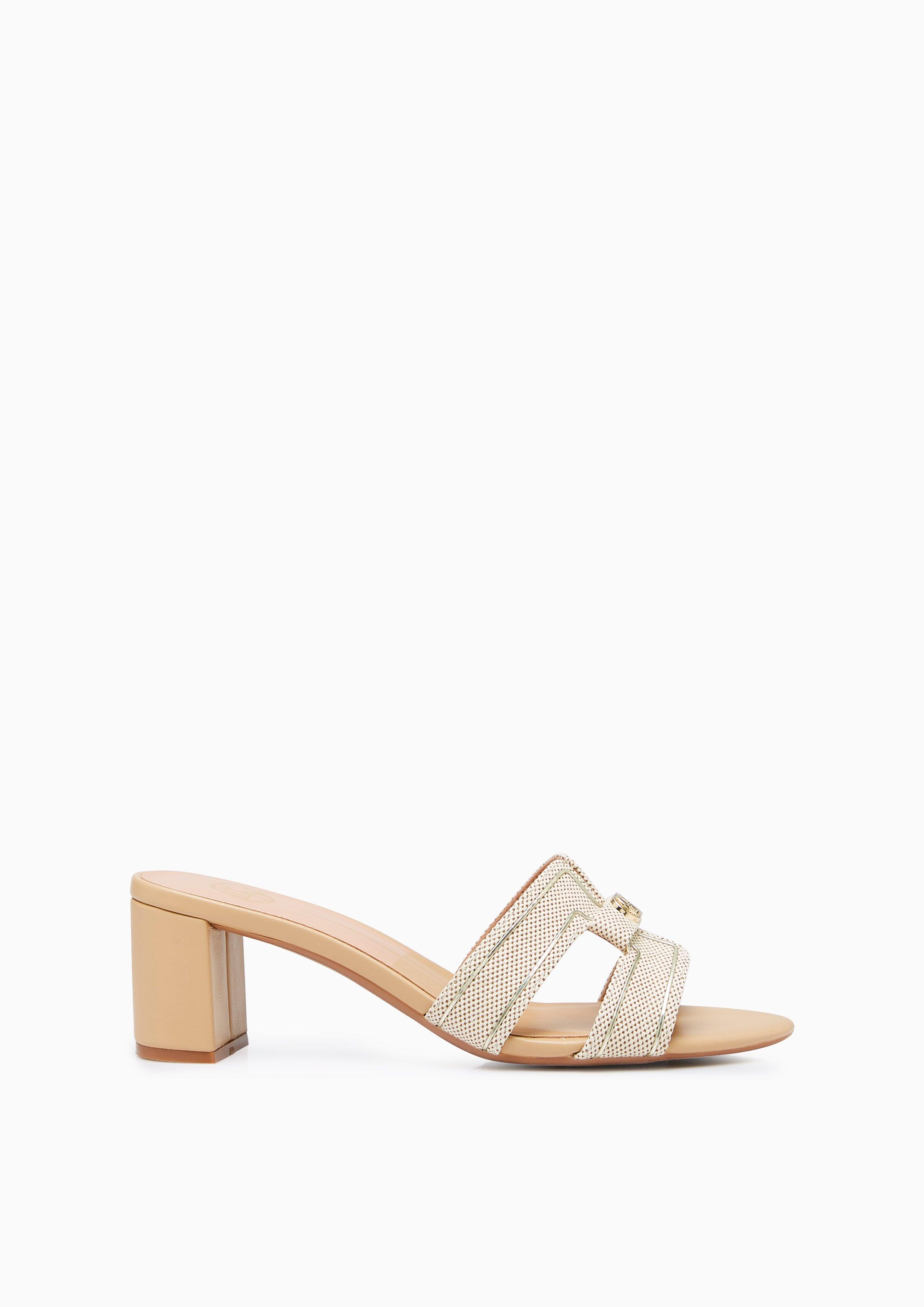 Hey Mid Canvas Mid Heel Sandals Beige