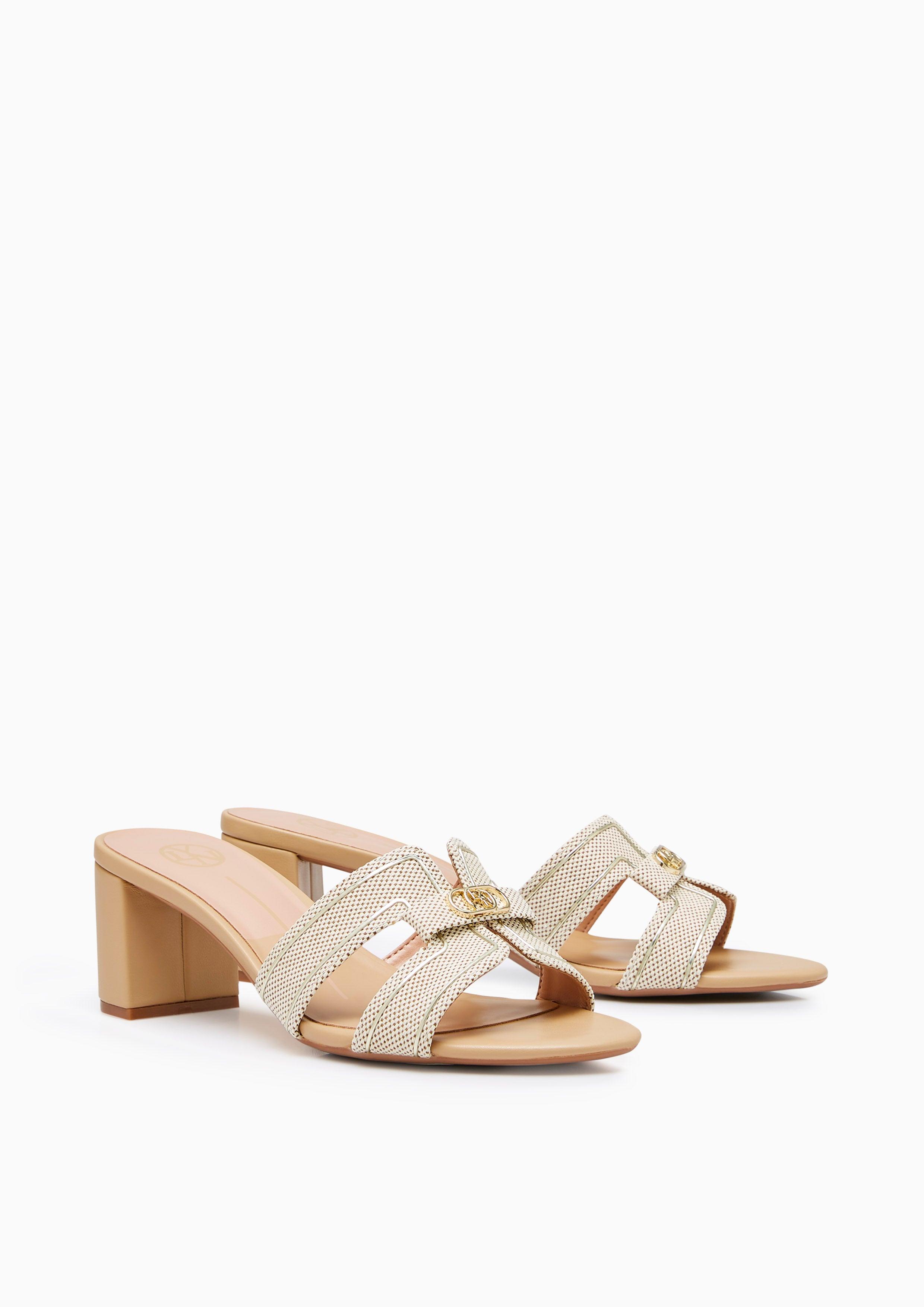 Hey Mid Canvas Mid Heel Sandals Beige