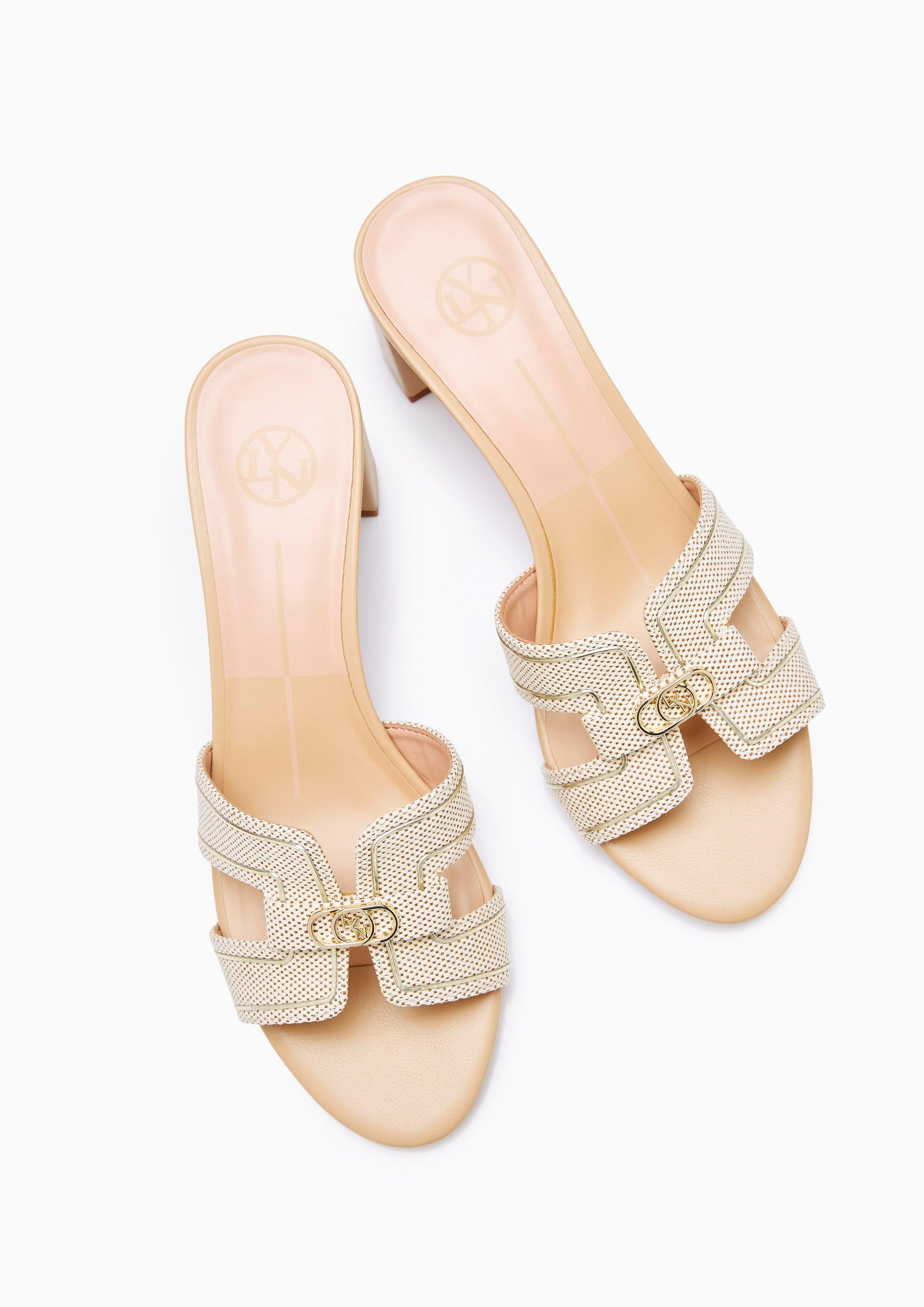 Hey Mid Canvas Mid Heel Sandals Beige