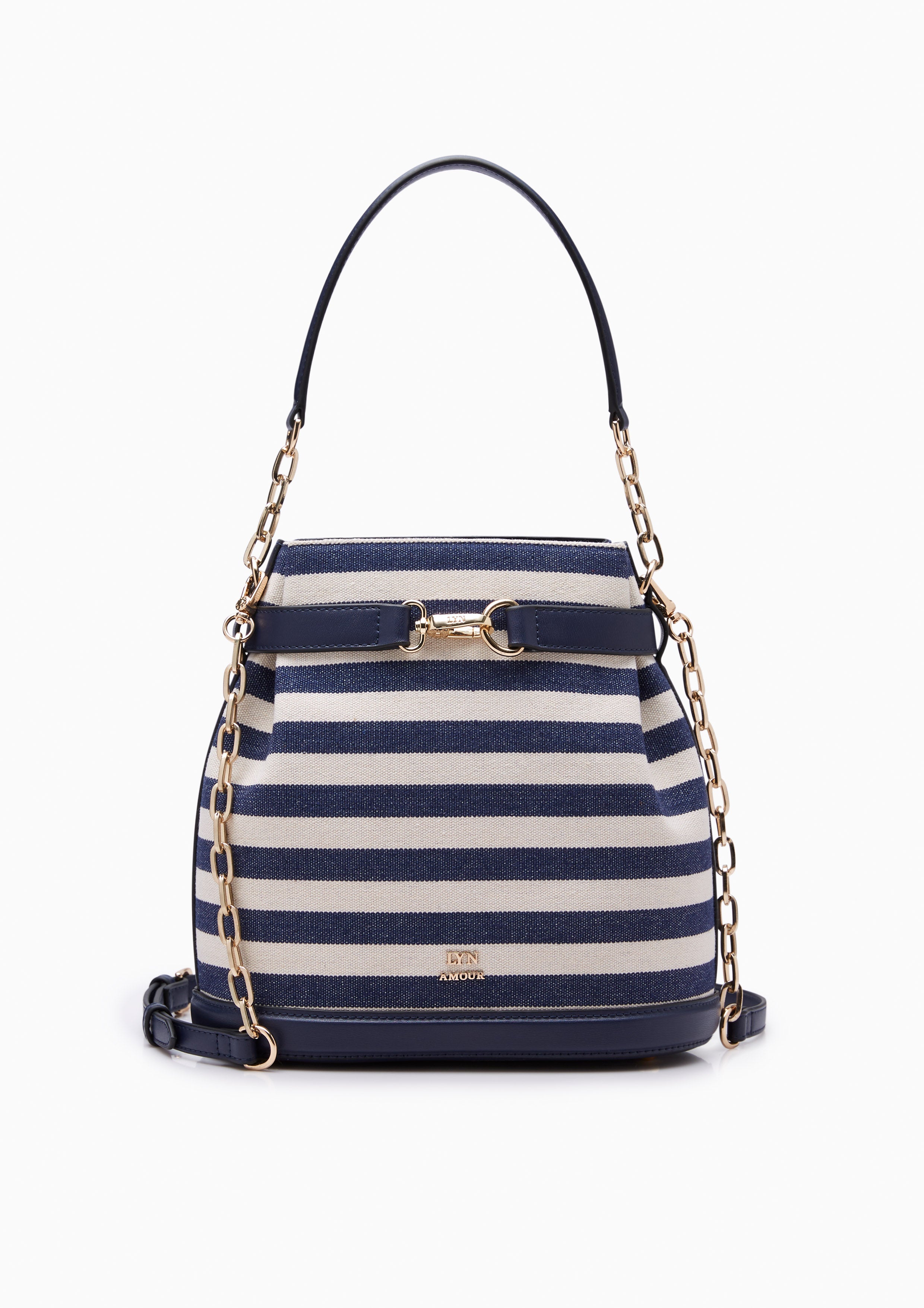 Maria Striped S Bucket Bag Navy - Lyn TH