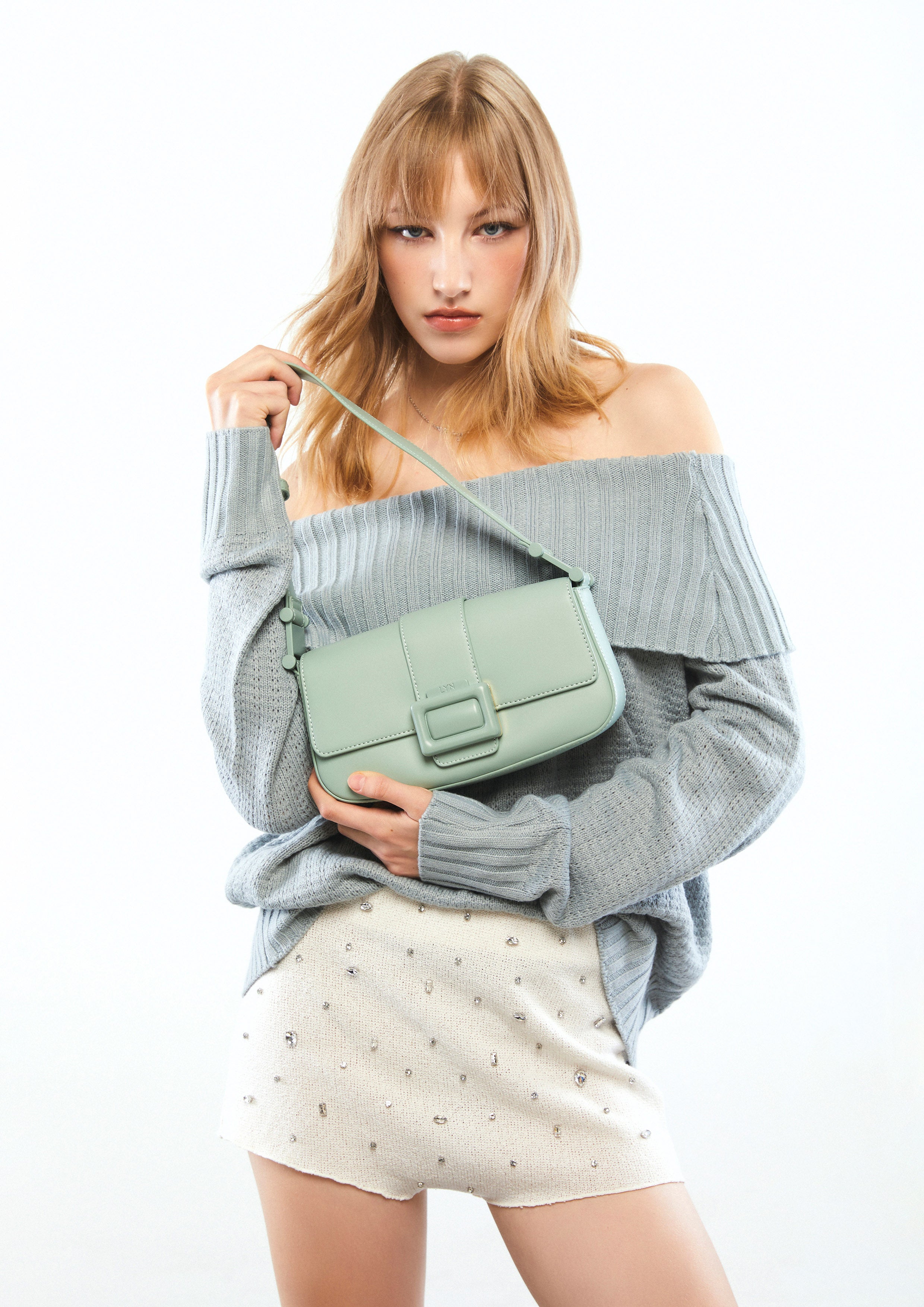 Shelly Shoulder Flap Bag Light Green