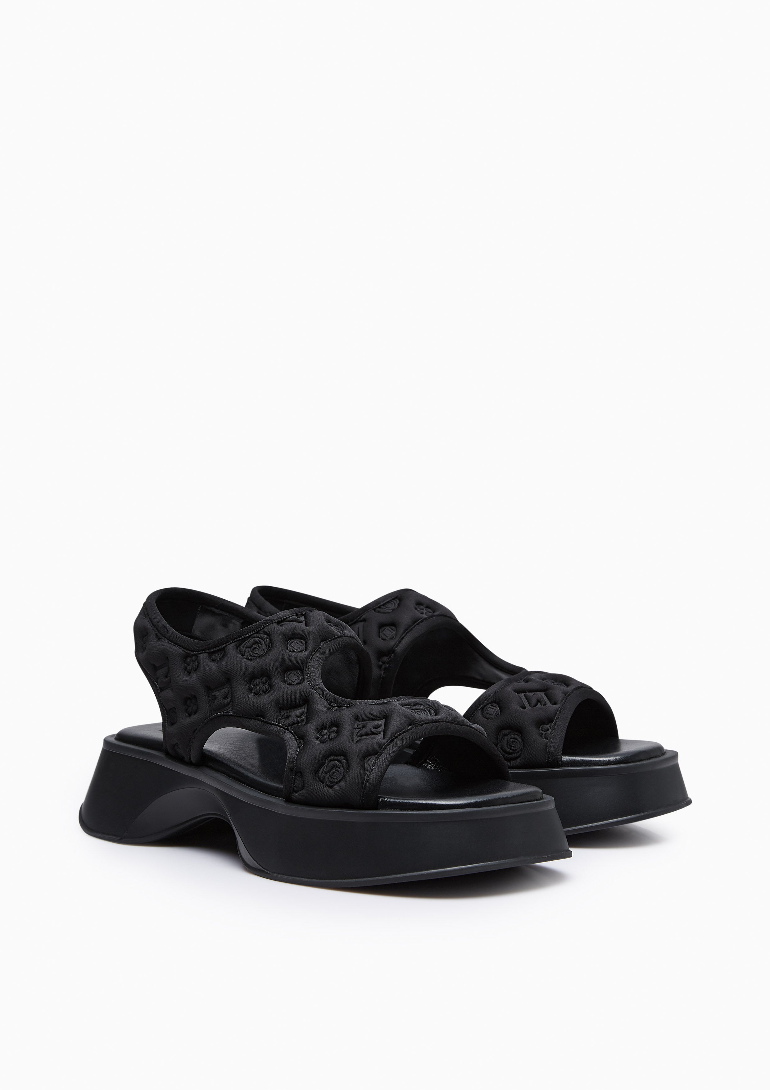 Brandy Emboss Wedge Slingbacks Black