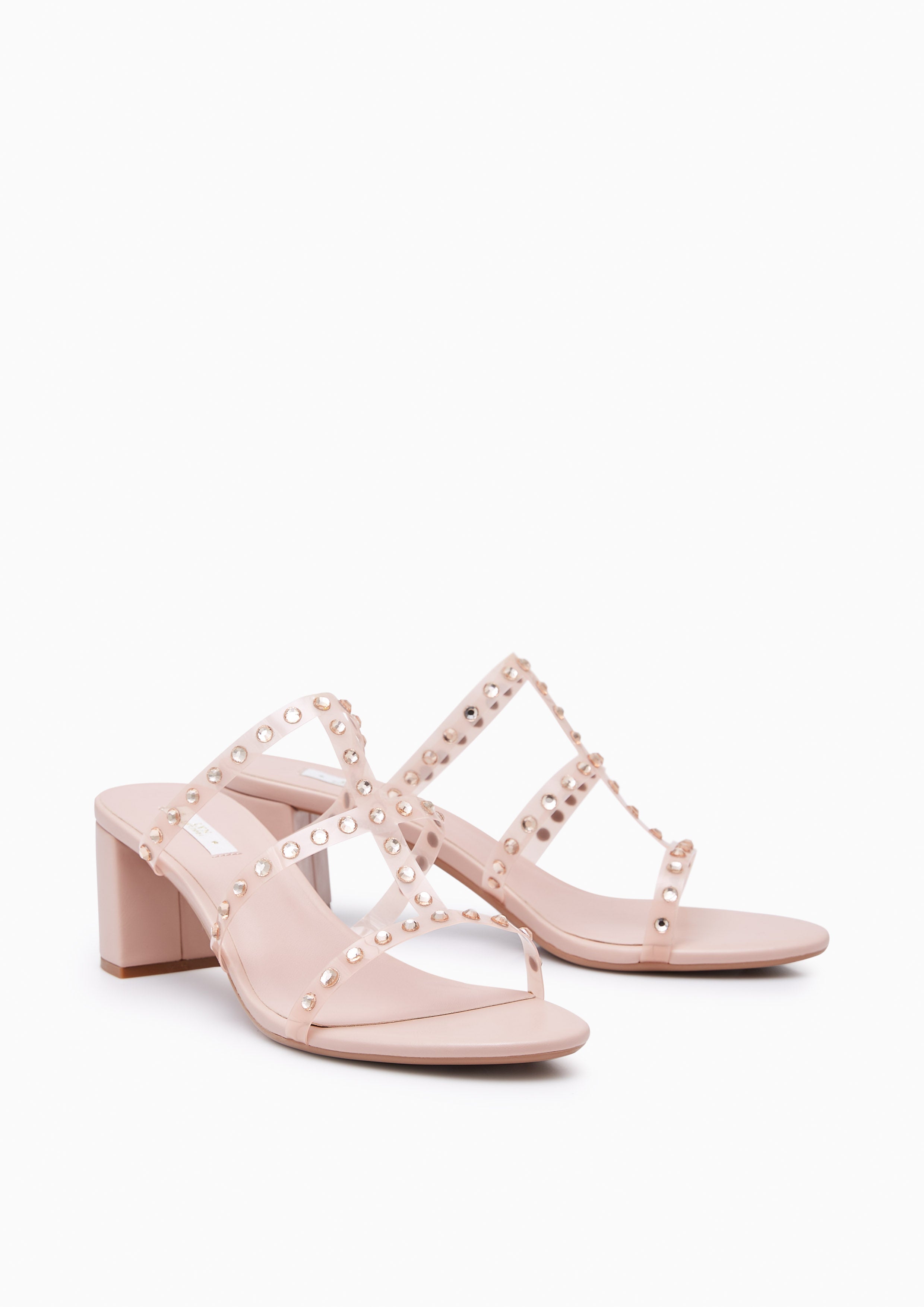 Linda Crystal Low Heel Sandals Pink - Lyn TH