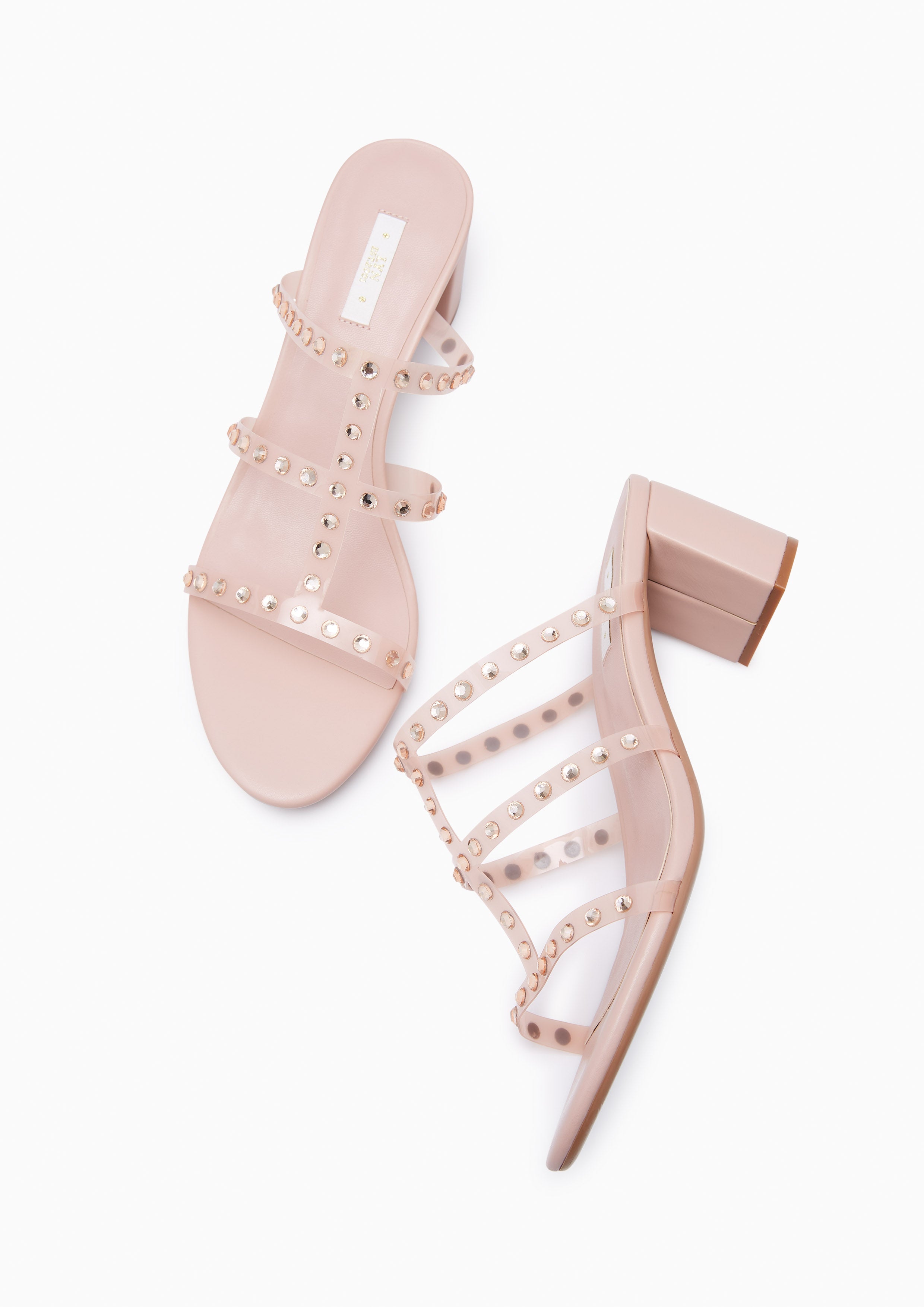 Linda Crystal Low Heel Sandals Pink - Lyn TH