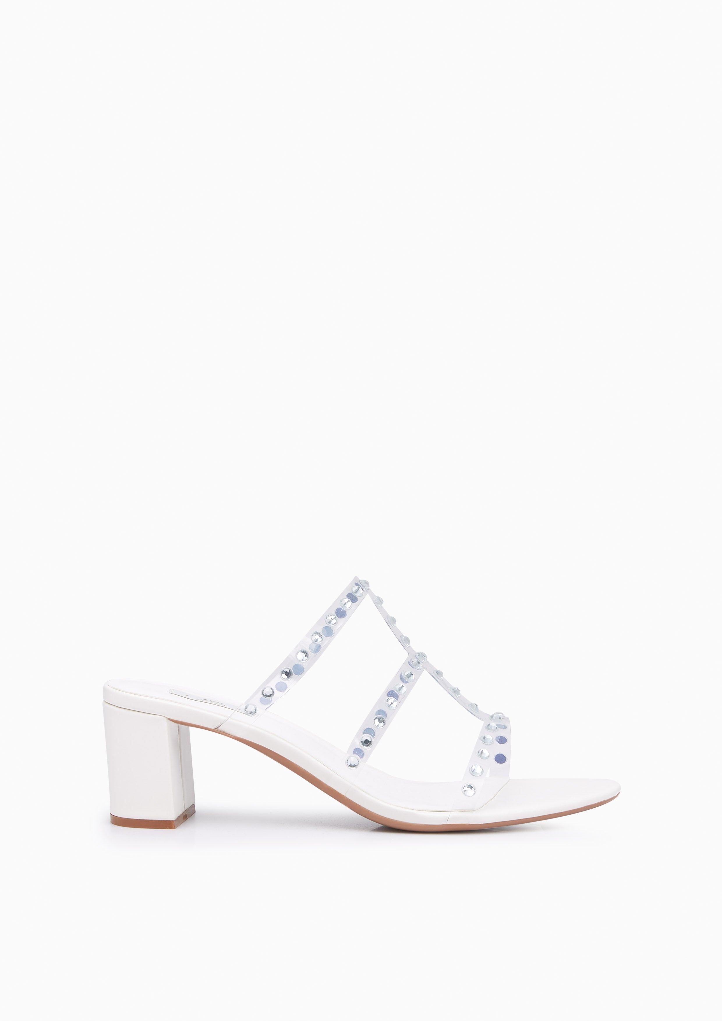 Linda Crystal Low Heel Sandals White - Lyn TH