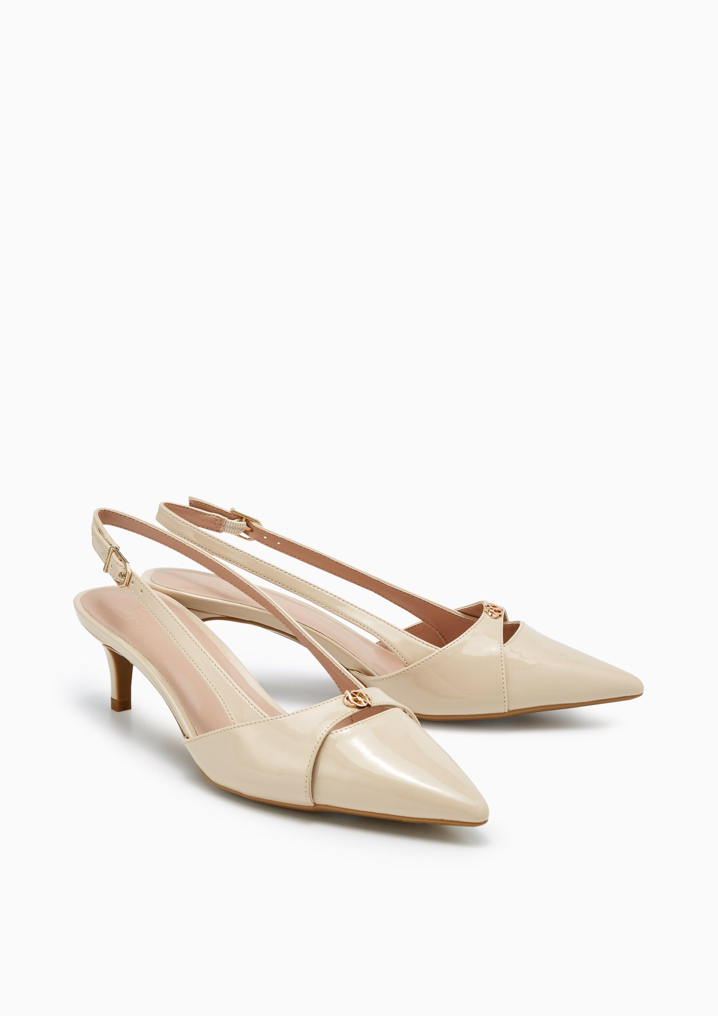 Aksa Low Heel Slingbacks Beige