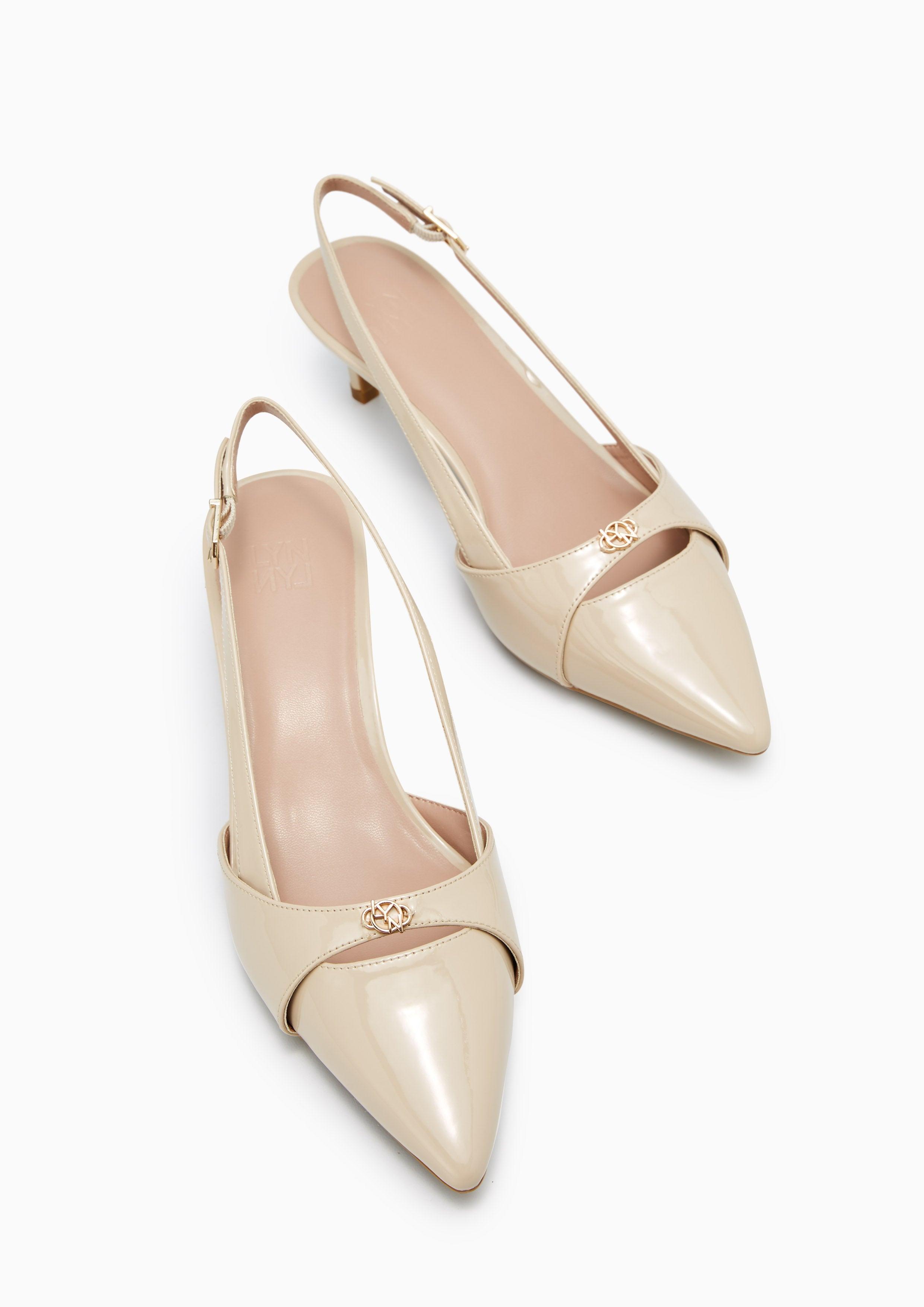 Aksa Low Heel Slingbacks Beige