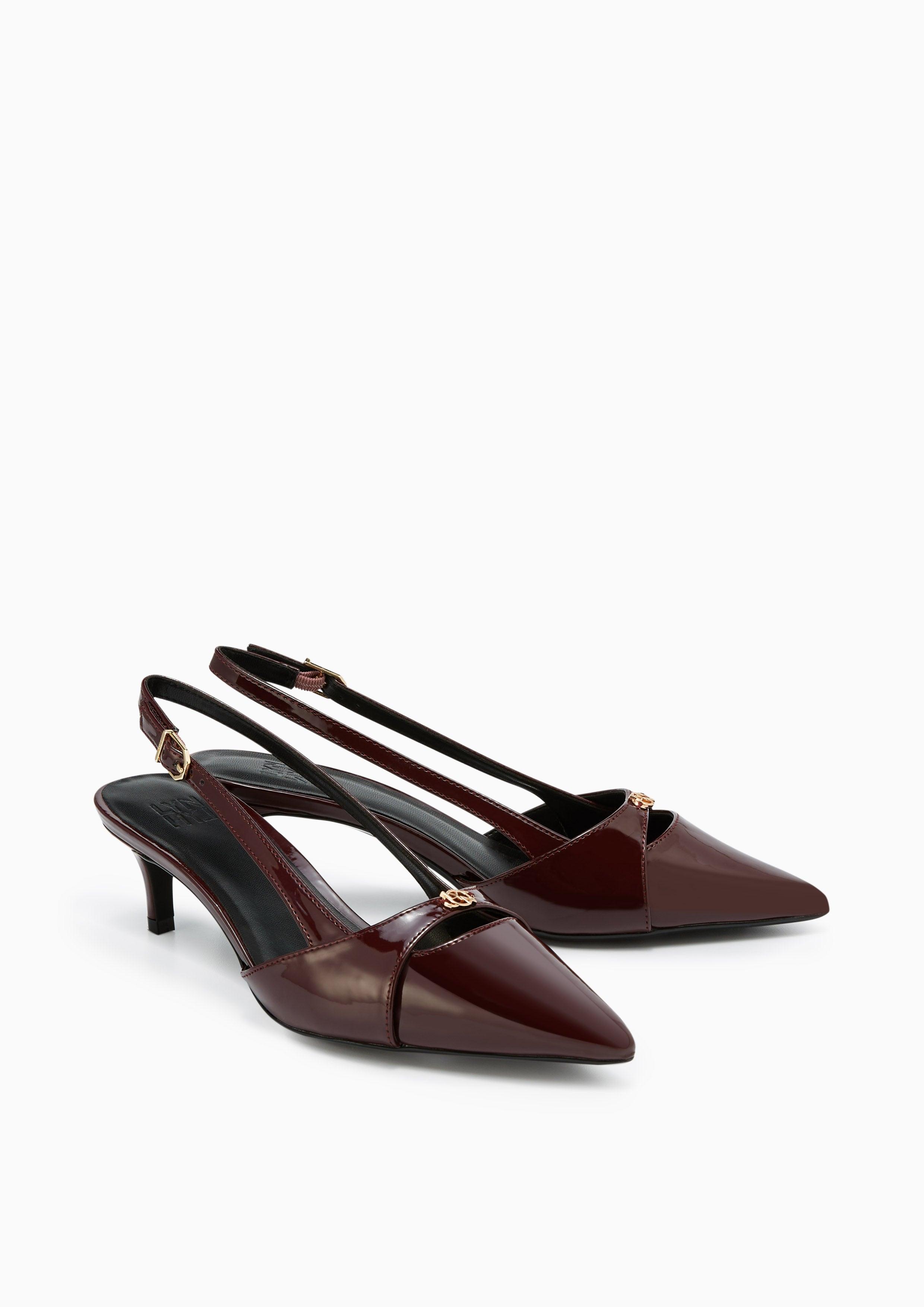 Aksa Low Heel Slingbacks Dark Red