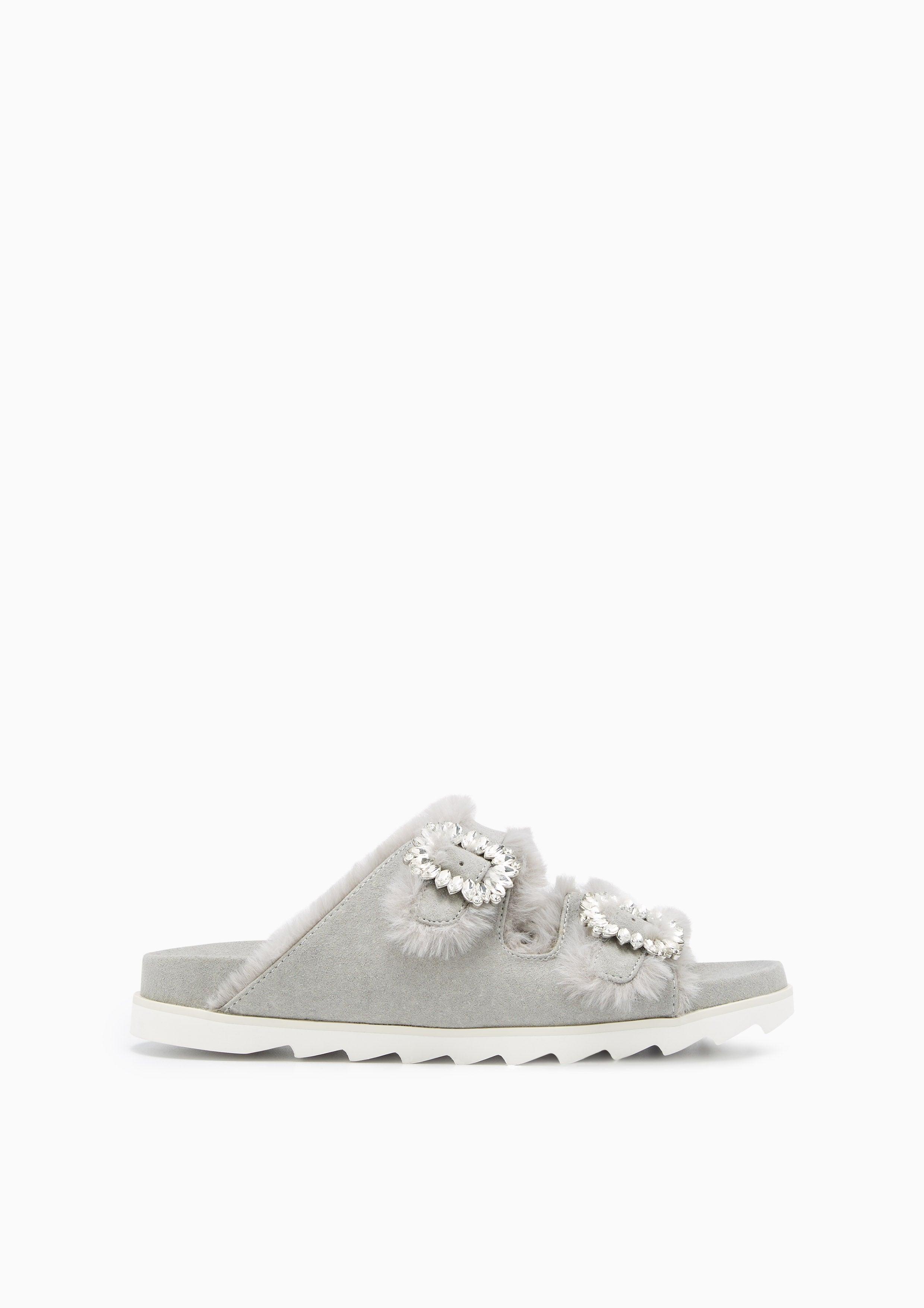 Veeni Furry Flat Sandals Light Grey EU 35