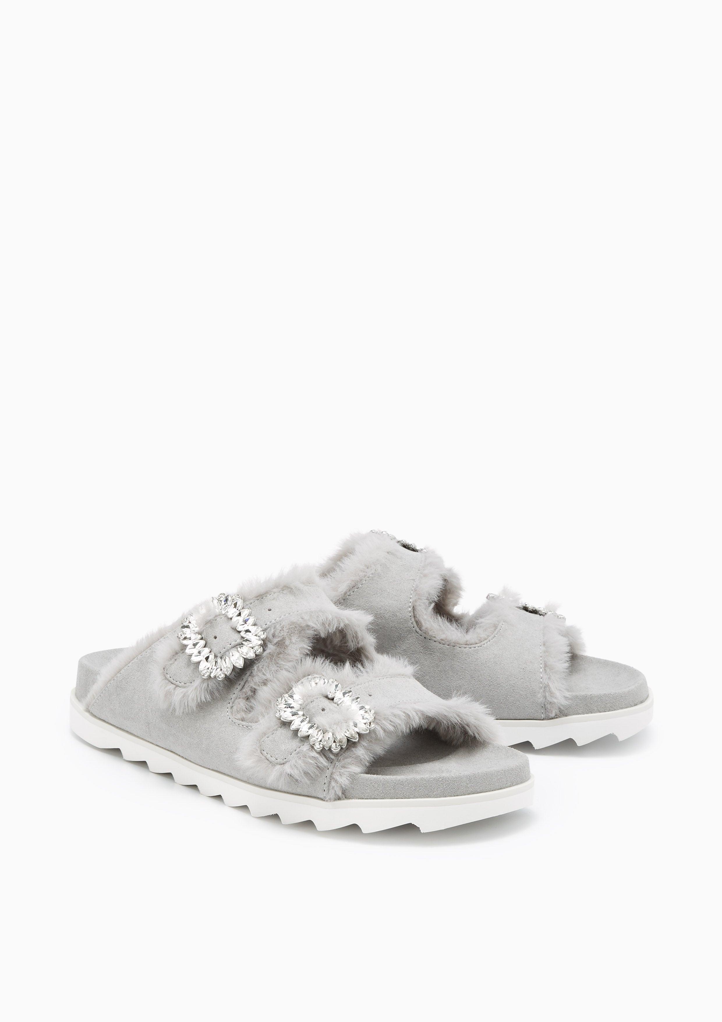 Veeni Furry Flat Sandals Light Grey Lyn Online Official Store