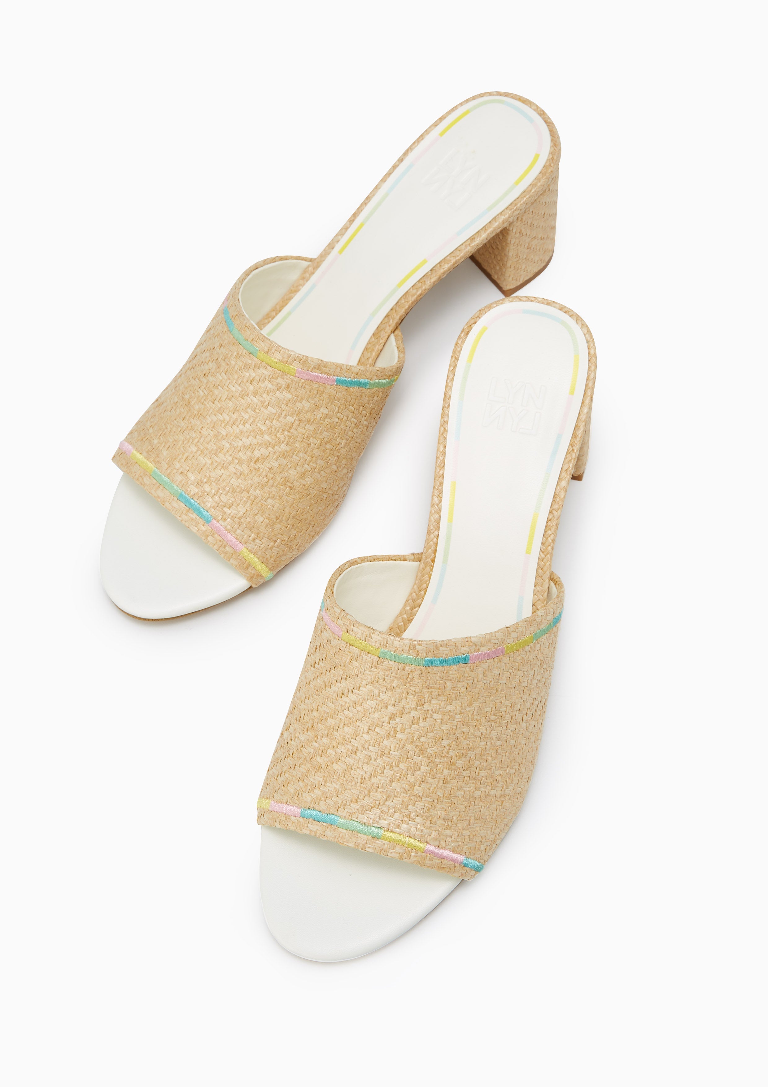 Luly Raffia Mid Heel Mules Beige