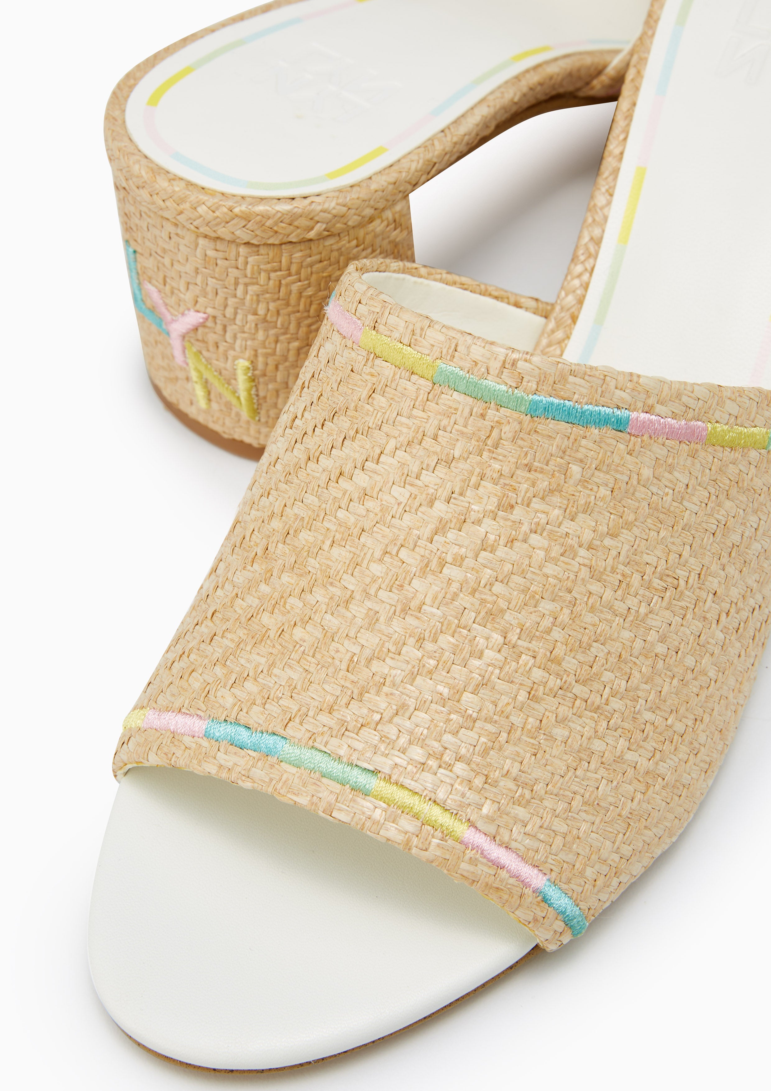 Luly Raffia Mid Heel Mules Beige