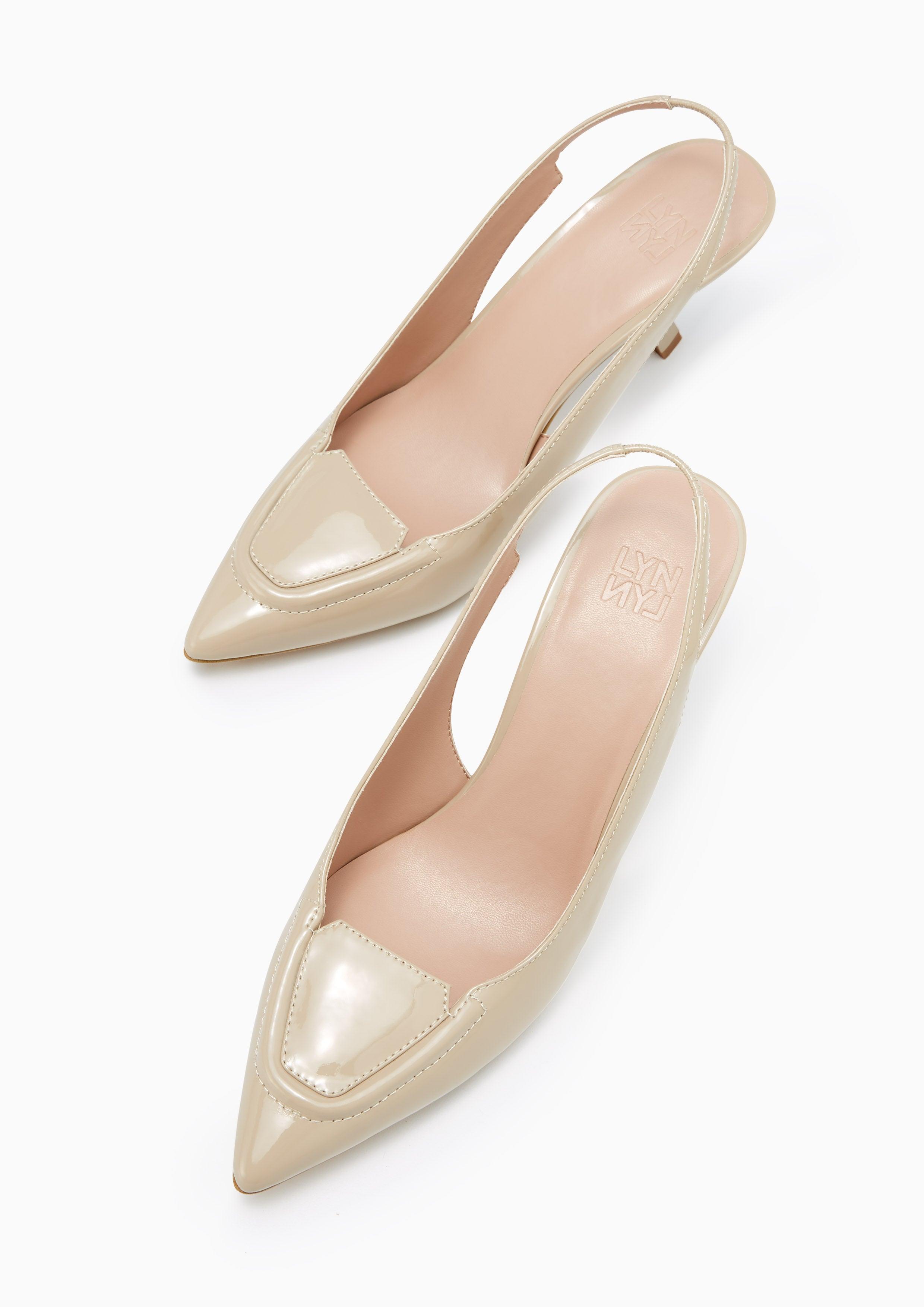 Peach Mid Heel Slingbacks Beige