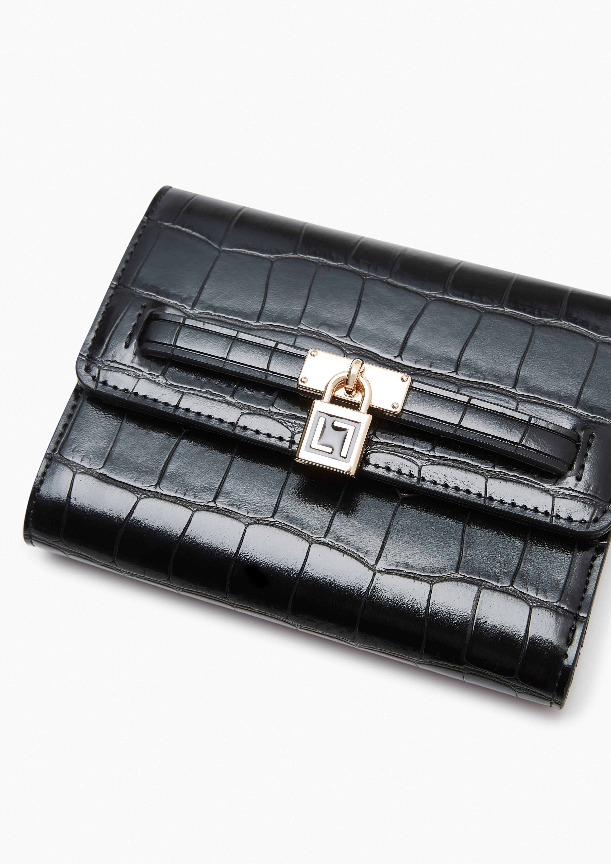 Venus Croco Short Wallet Black