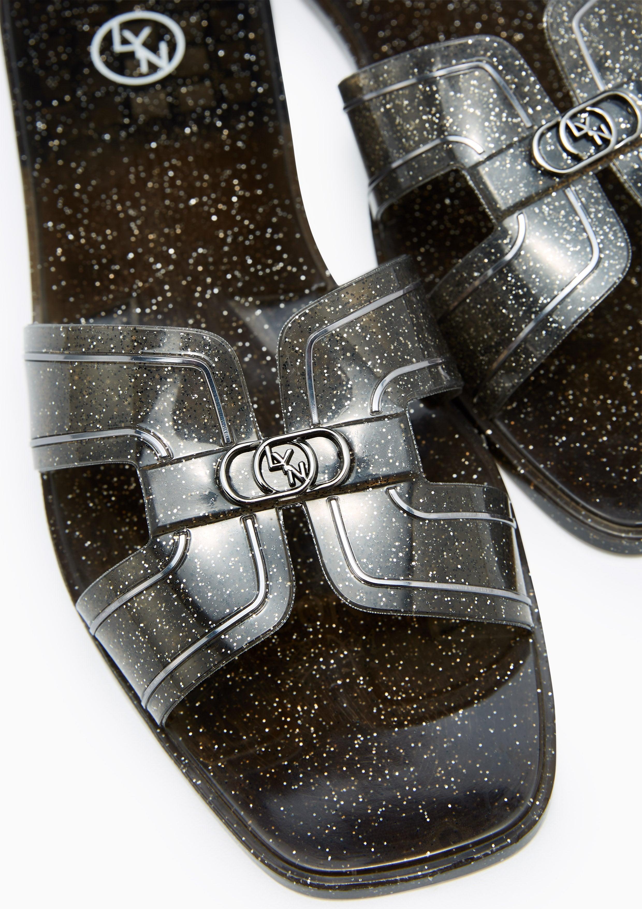 Hey Glitter Flat Sandals Black - Lyn TH