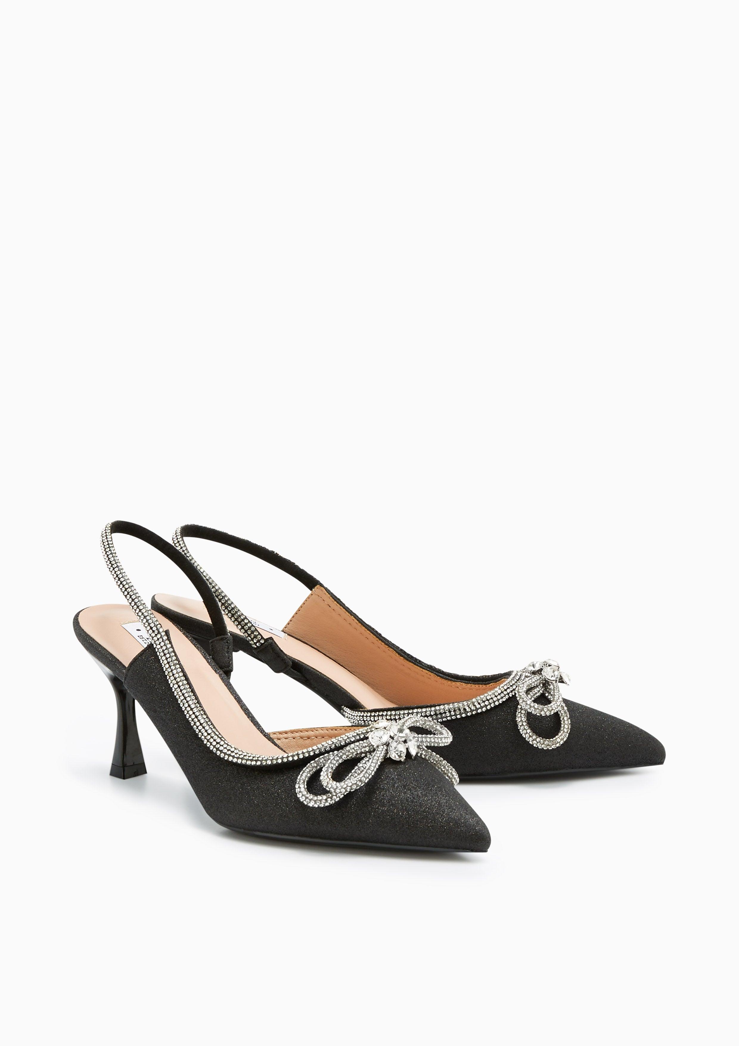 Bow Knot Gliz Mid Heel Slingbacks Black