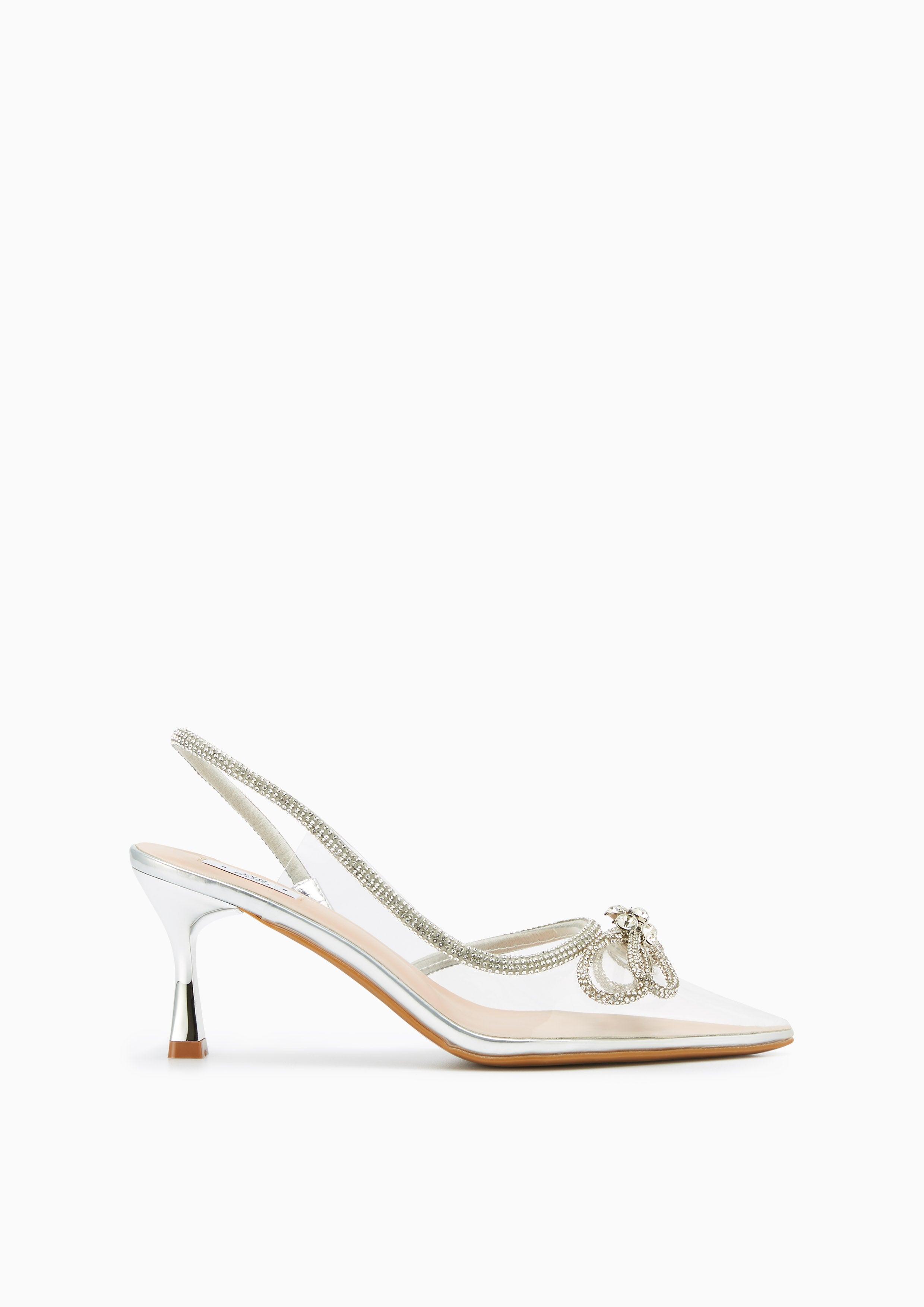 Bow Knot Clear Mid Heel Slingbacks White