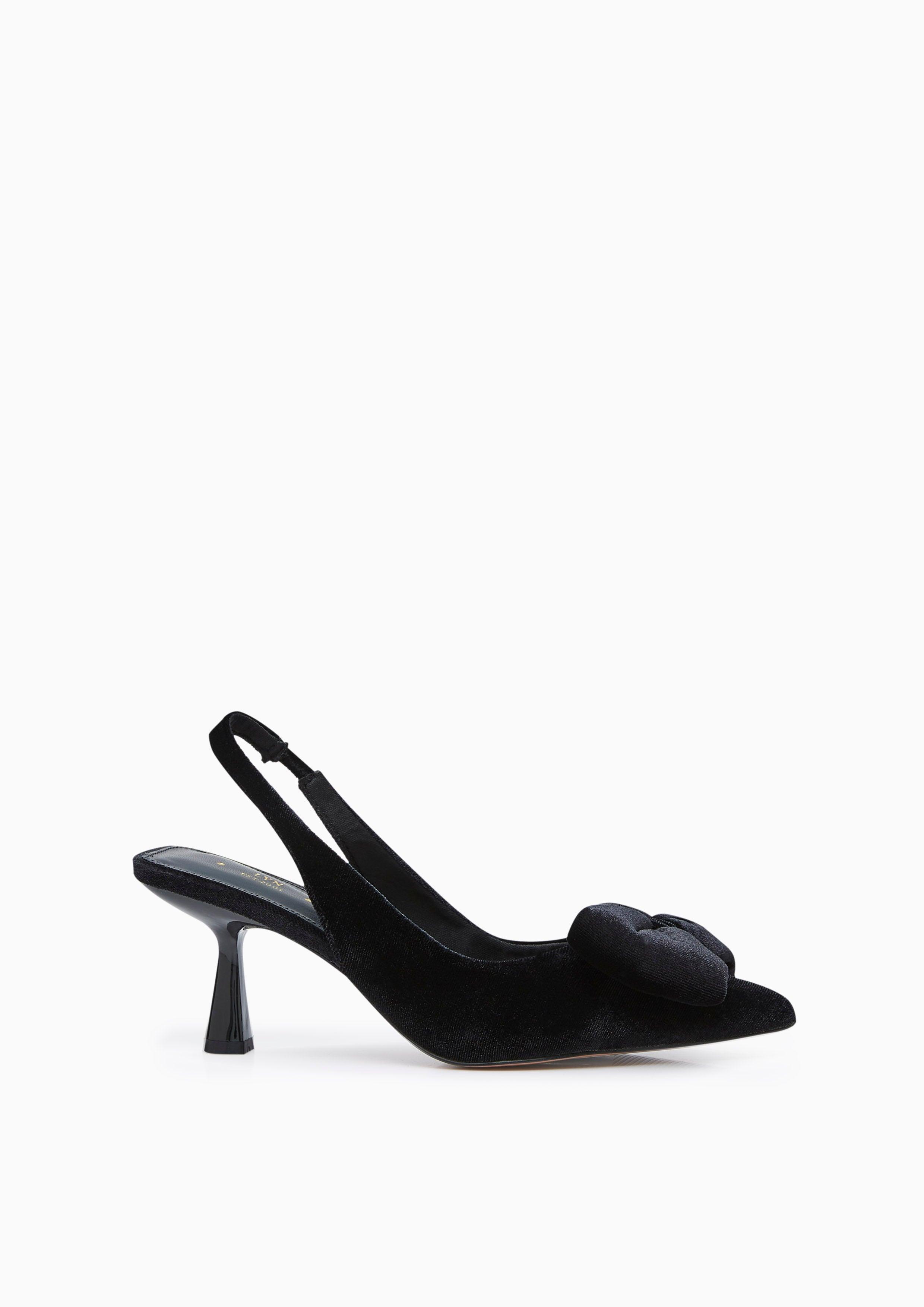 Bow Berry Suede Low Heel Slingbacks Black