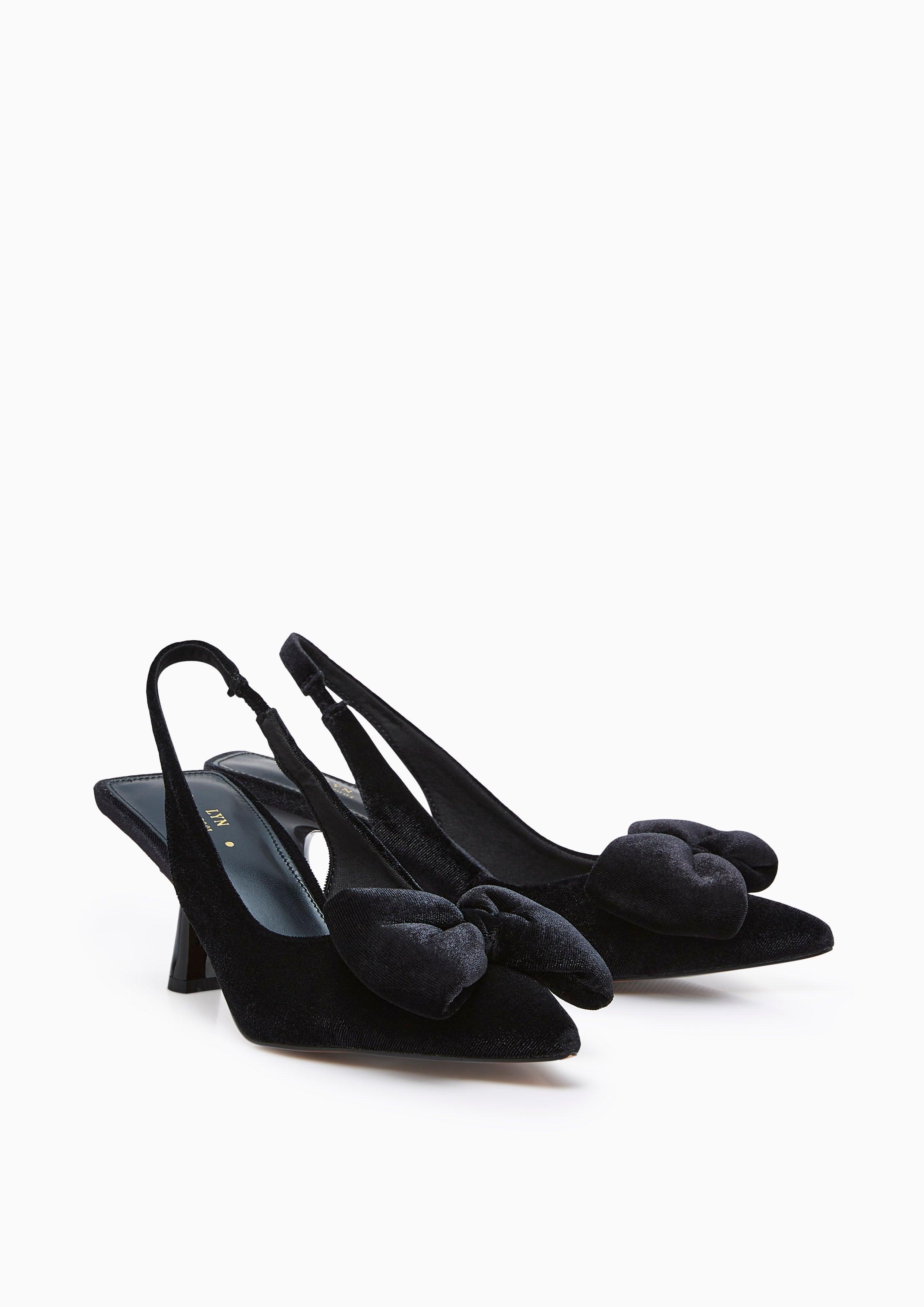 Bow Berry Suede Low Heel Slingbacks Black