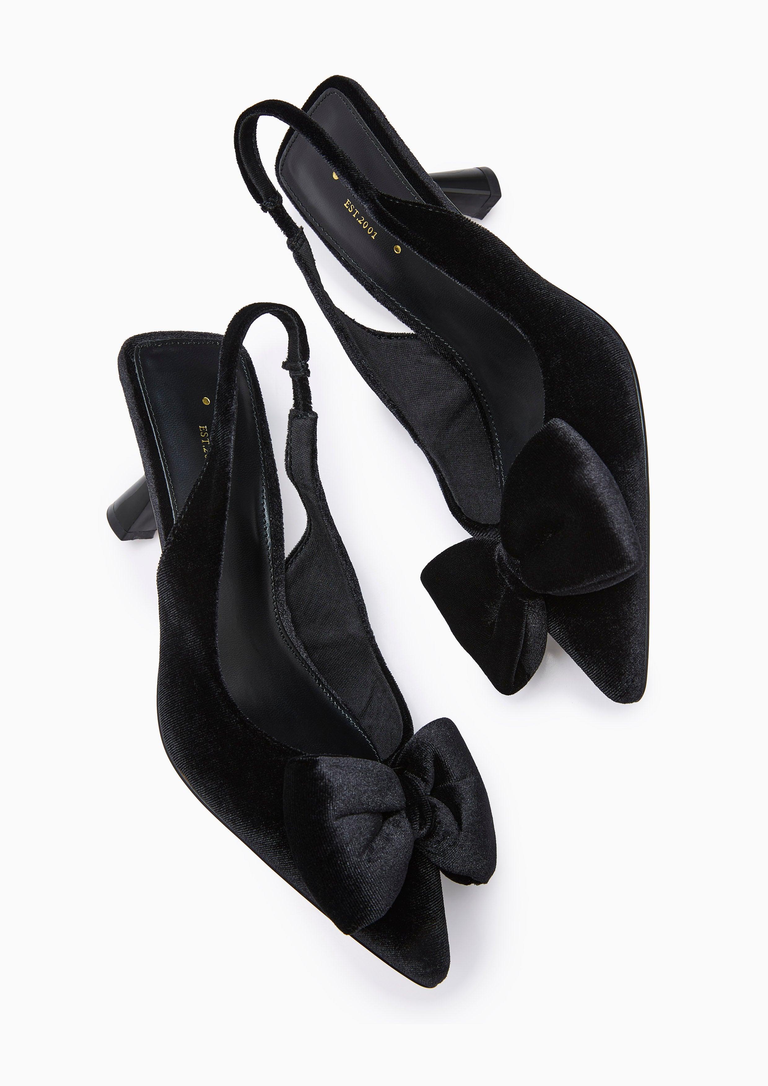 Bow Berry Suede Low Heel Slingbacks Black