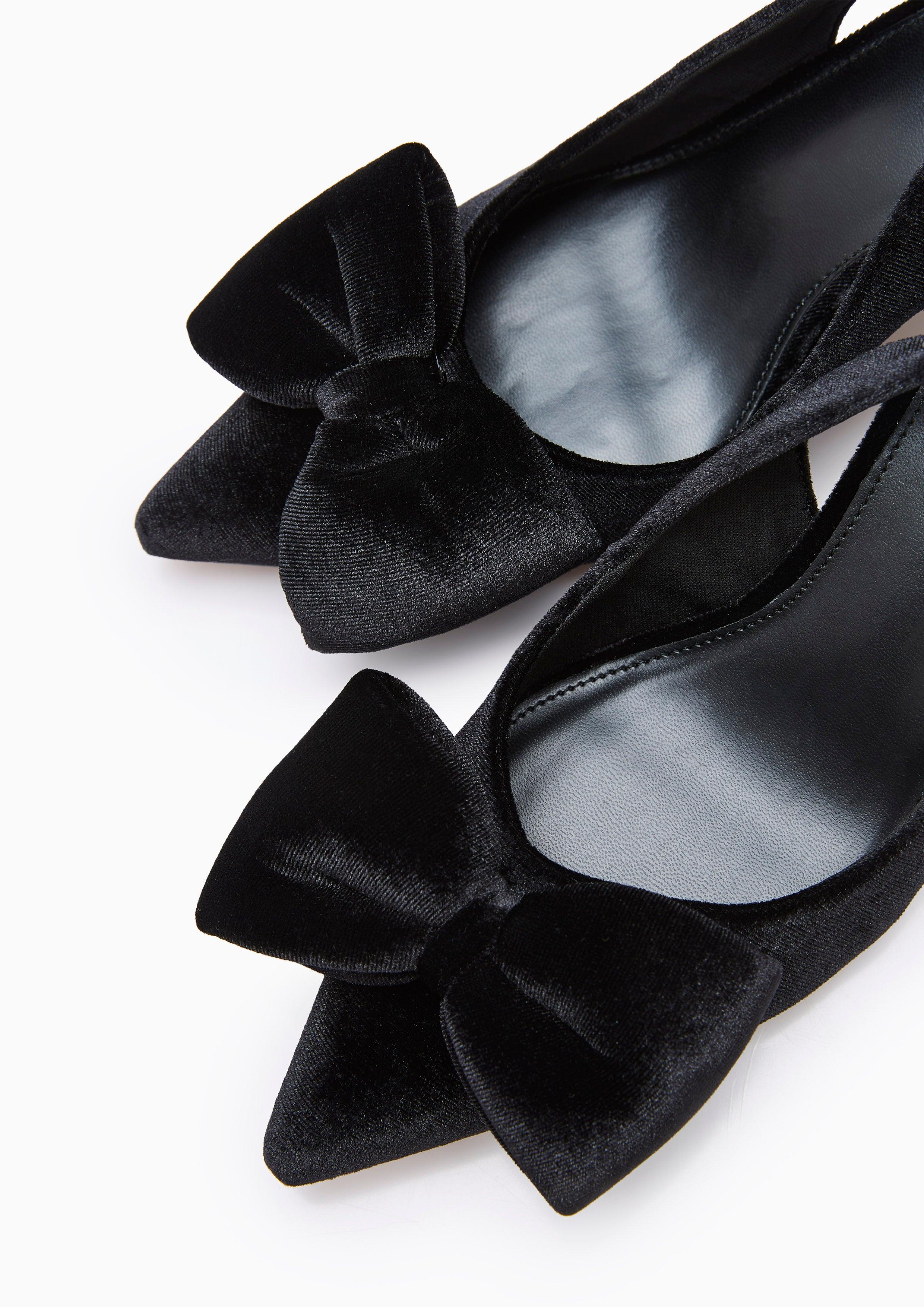 Bow Berry Suede Low Heel Slingbacks Black