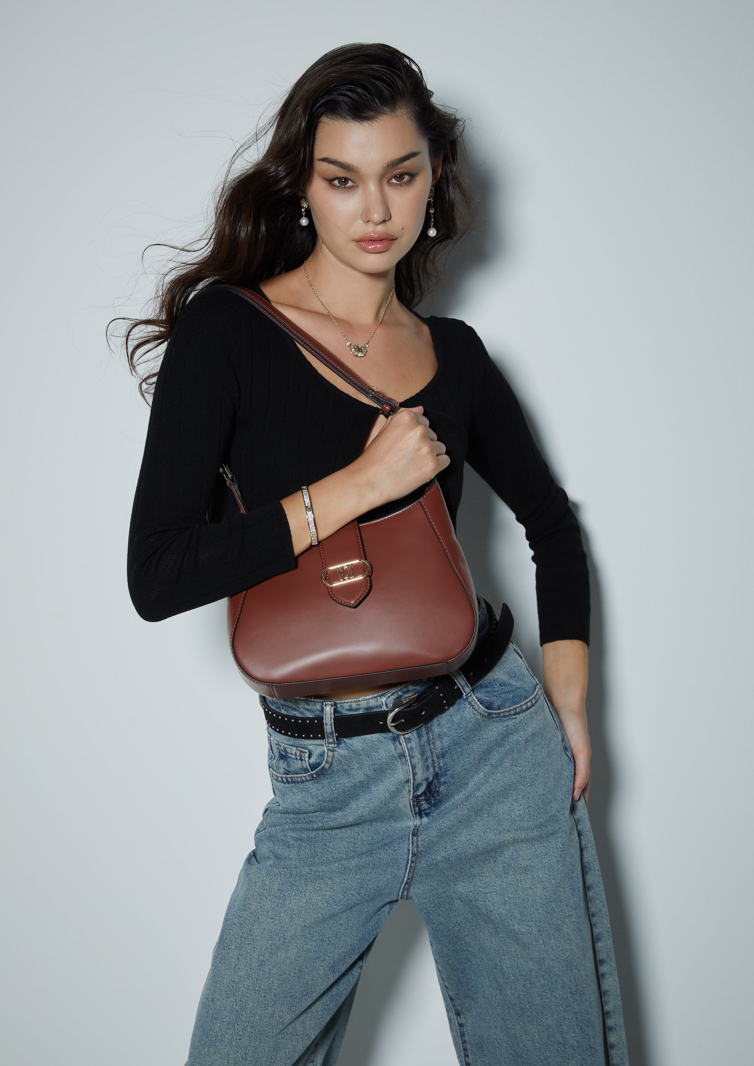 Citrine Hobo Shoulder Bag M  Brown