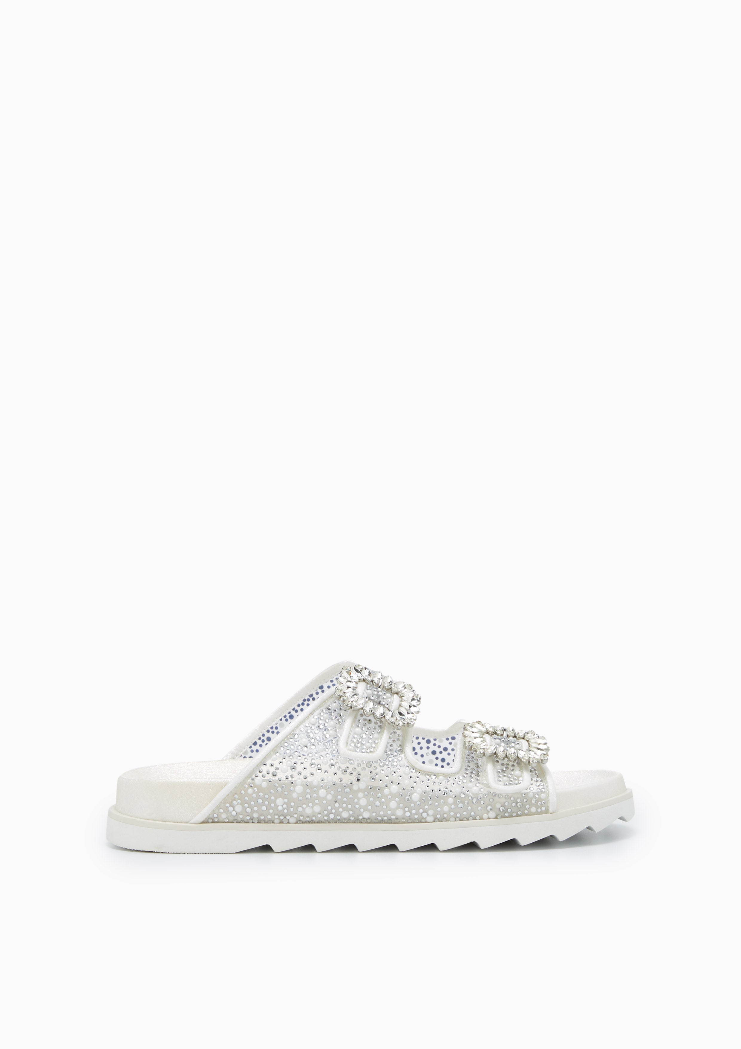 Veeni Crystals Mix Flat Sandals White