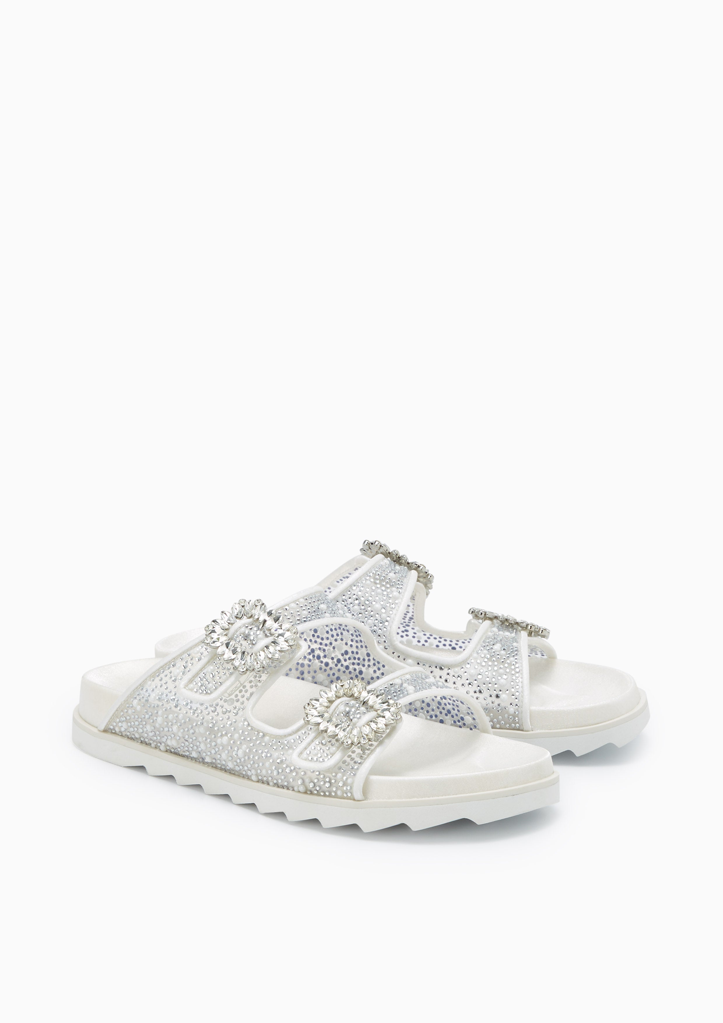 Veeni Crystals Mix Flat Sandals White