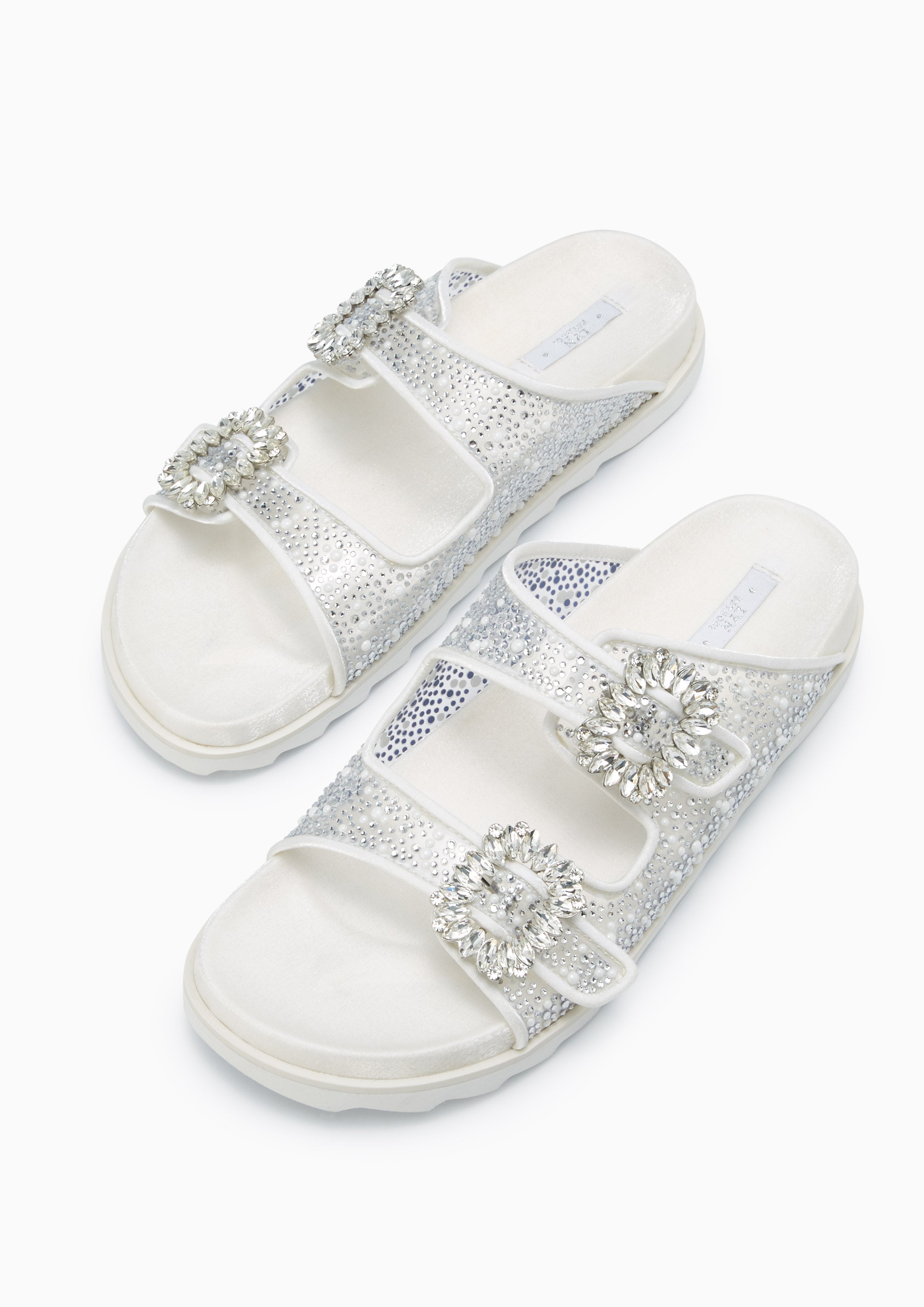 Veeni Crystals Mix Flat Sandals White